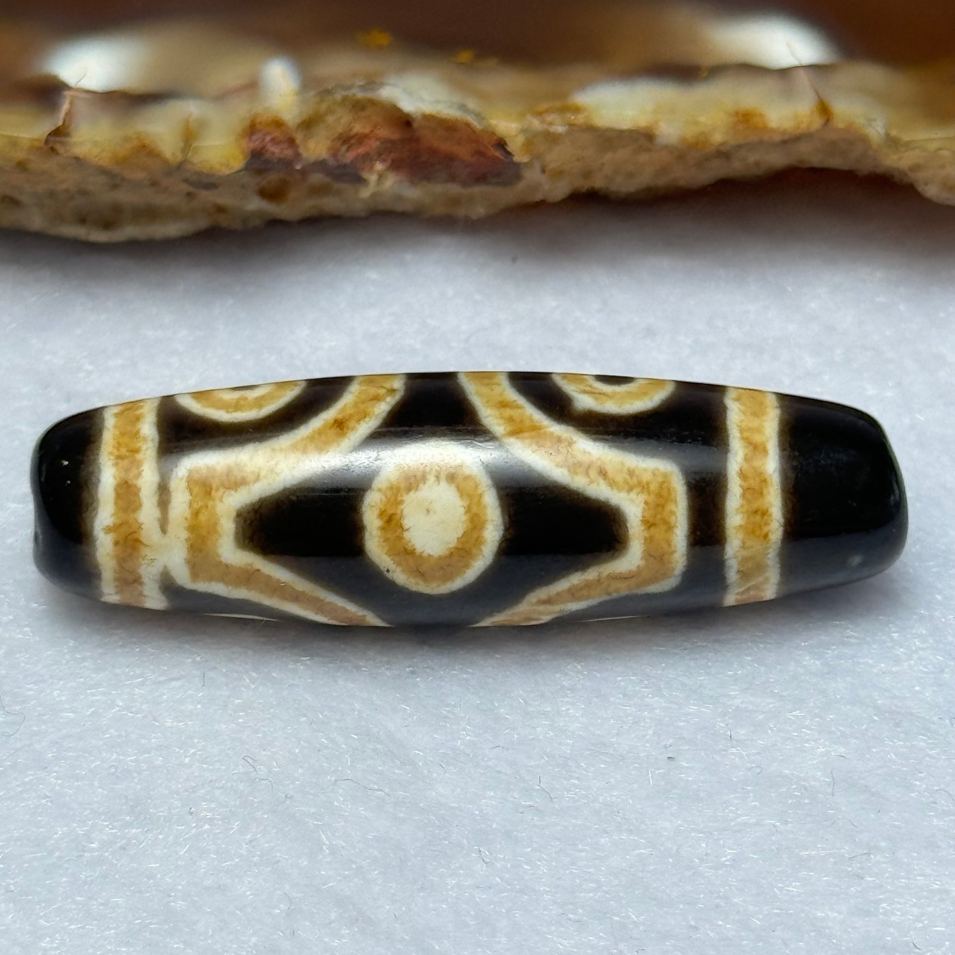 Natural Powerful Tibetan Old Oily Agate 6 Eyes Dzi Bead Heavenly Master (Tian Zhu) 六眼天诛 7.57g 39.5 by 11.5mm - Huangs Jadeite and Jewelry Pte Ltd