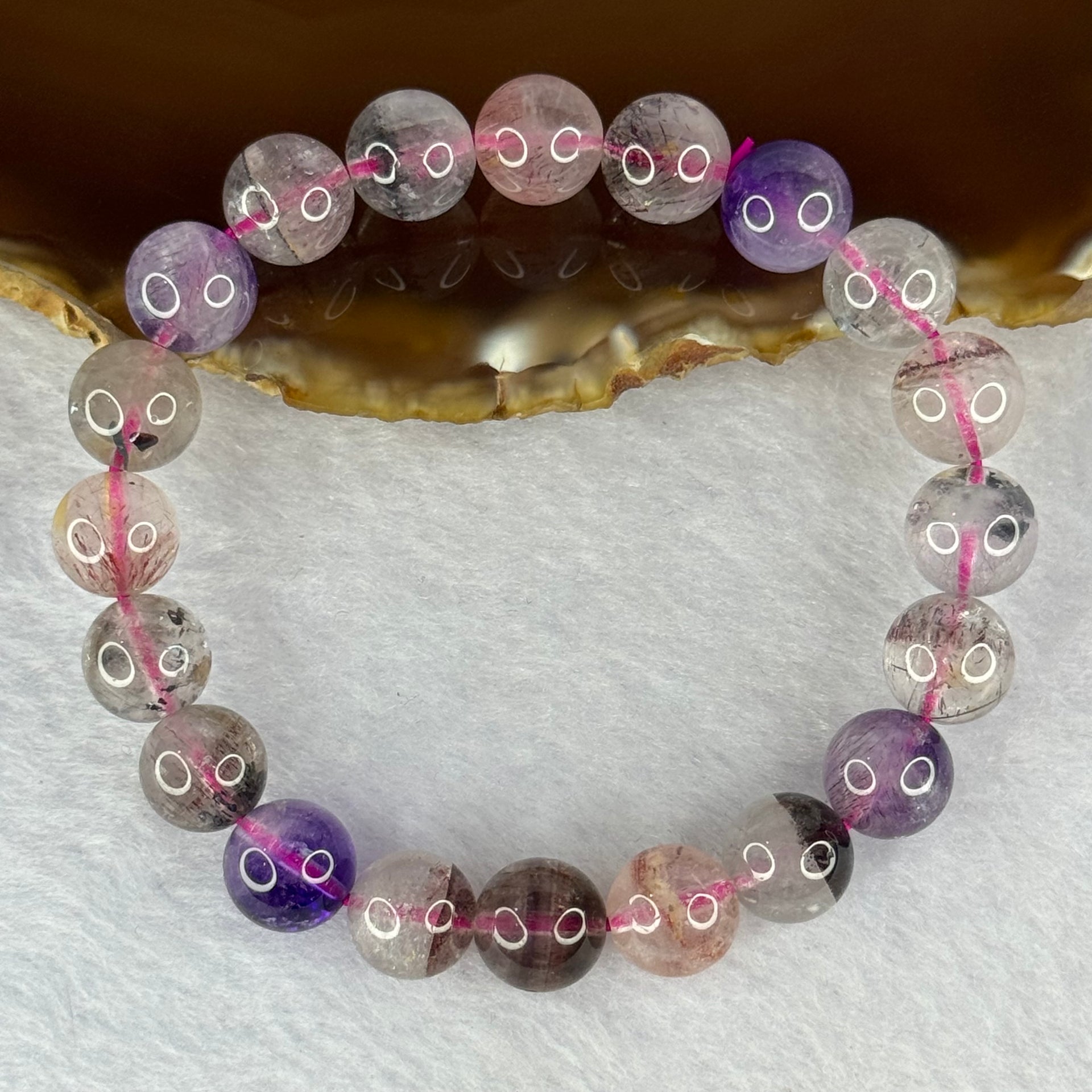 Above Average Grade Natural Super 7 Crystal Beads Bracelet 天然超级七水晶珠手链 25.58g 16.5cm 9.9mm 20 Beads - Huangs Jadeite and Jewelry Pte Ltd