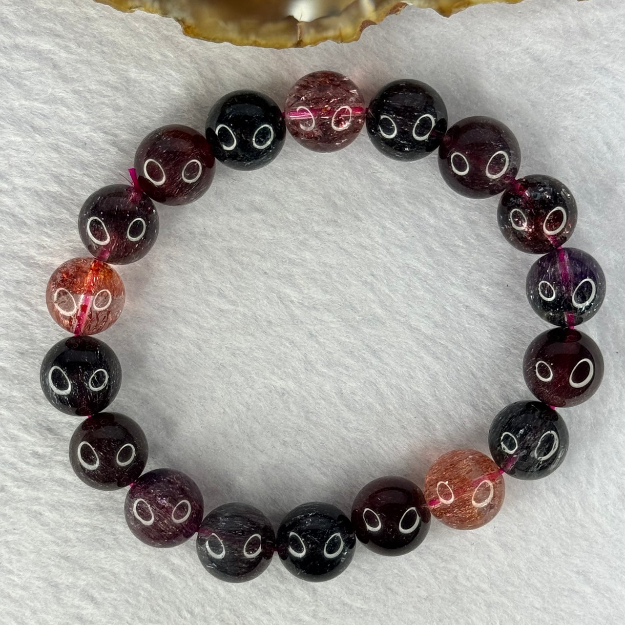 Super Rare Triple Excellence Grade Natural Transparent Dark Blackcurrant Super 7 Beads Bracelet 超级罕见三重卓越级透明深天然黑加仑超级七珠手链 40.12g 18cm 11.9mm 18 Beads - Huangs Jadeite and Jewelry Pte Ltd