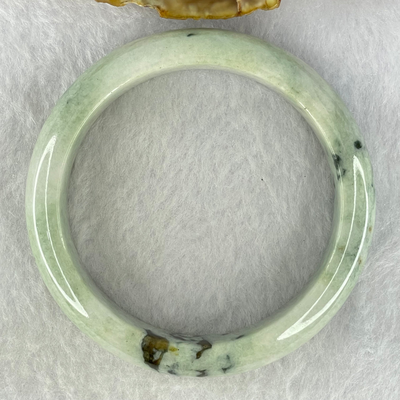 Type A Green with Moss Green Piao Hua Jadeite Bangle Internal Diameter 56.5mm 64.29g 14.4 by 8.7mm (Slight Internal Lines)