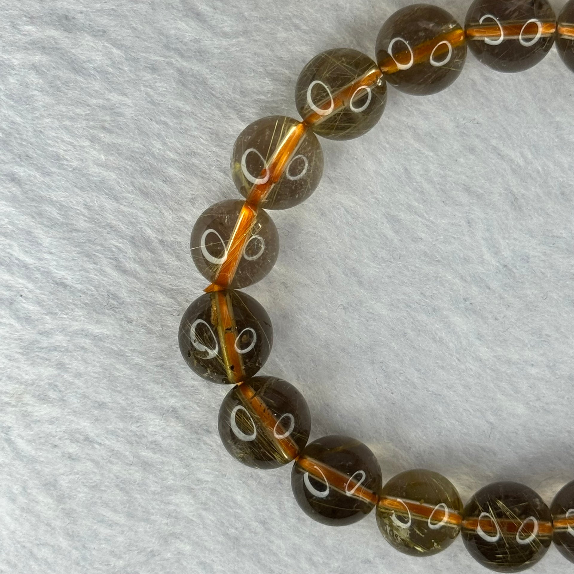 Natural Golden Rutilated Quartz Beads 天然金发水晶手链 29.24g 16.5cm 10.8mm 19 Beads - Huangs Jadeite and Jewelry Pte Ltd