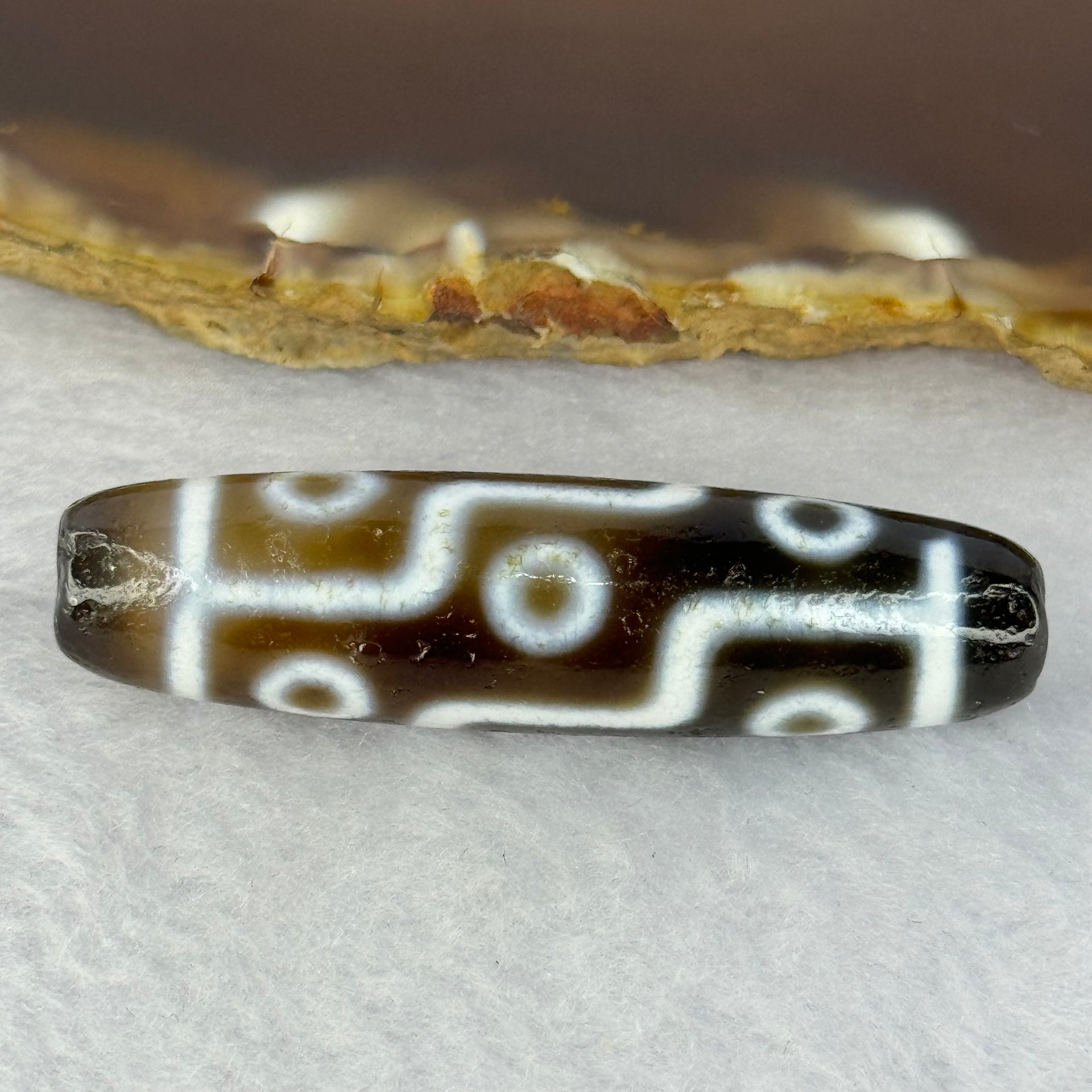 Natural Powerful Tibetan Old Oily Agate 9 Eyes Dzi Bead Heavenly Master (Tian Zhu) 九眼天诛 12.78g 49.5 by 12.8mm - Huangs Jadeite and Jewelry Pte Ltd