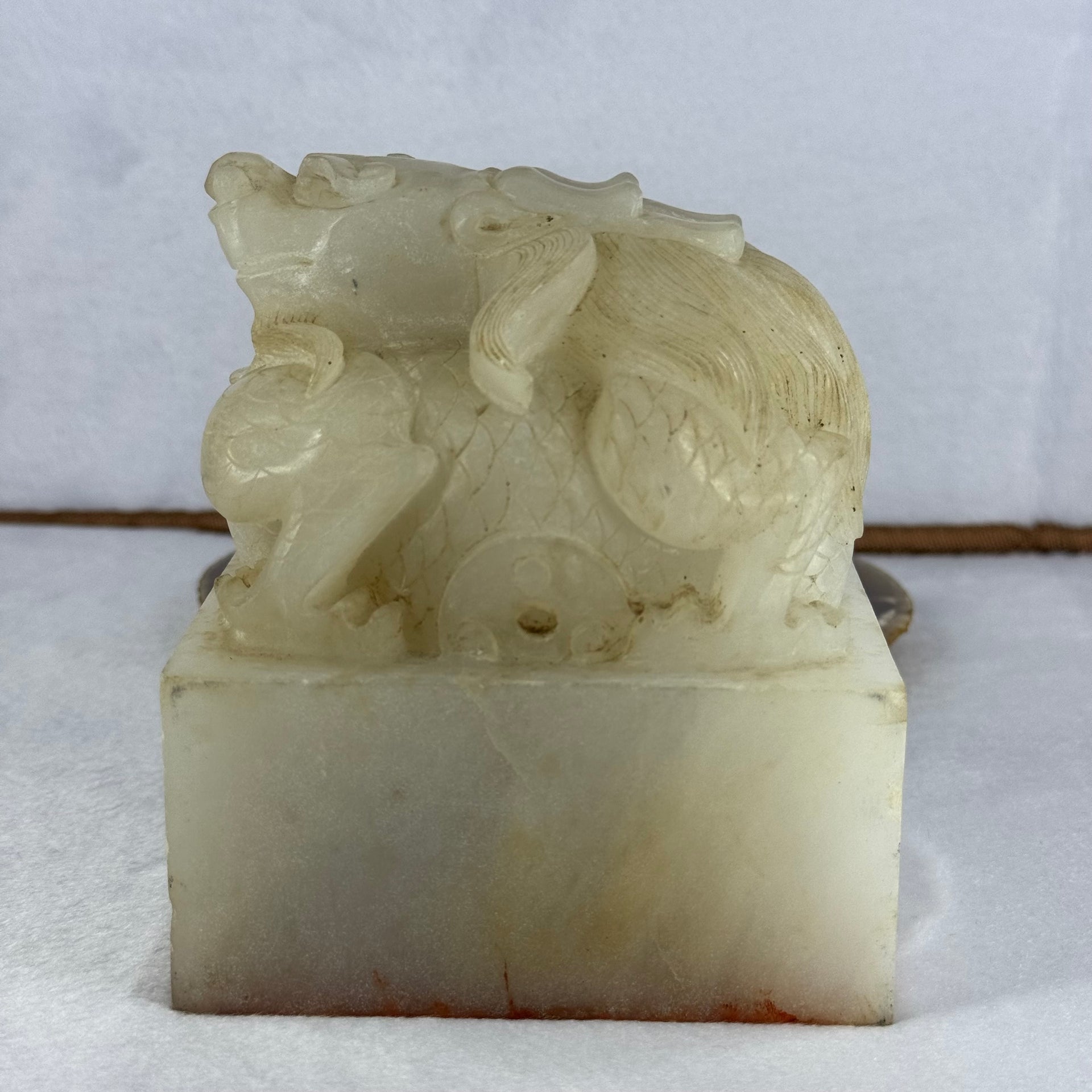 Antique Highly Translucent Near White with Slight Yellow and Grey Nephrite Dragon Seal 2,439.8g 103.5 by 103.7 by 118.2g with Old Zitan Box Total 3,202.8g 136.8 by 137.2 by 168.0mm - Huangs Jadeite and Jewelry Pte Ltd