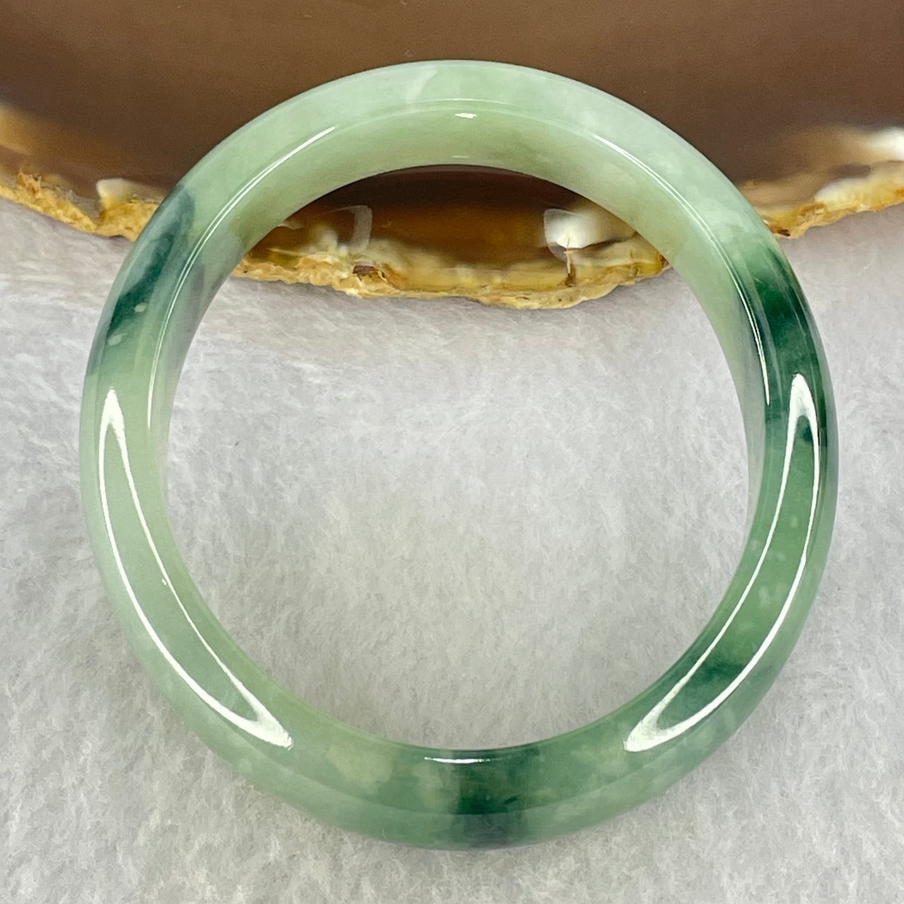 Type A Jelly Green and Dark Green Piao Hua Jadeite Bangle Internal Diameter 55.3mm 45.88g 13.4 by 7.2mm (Very Slight Internal Lines)