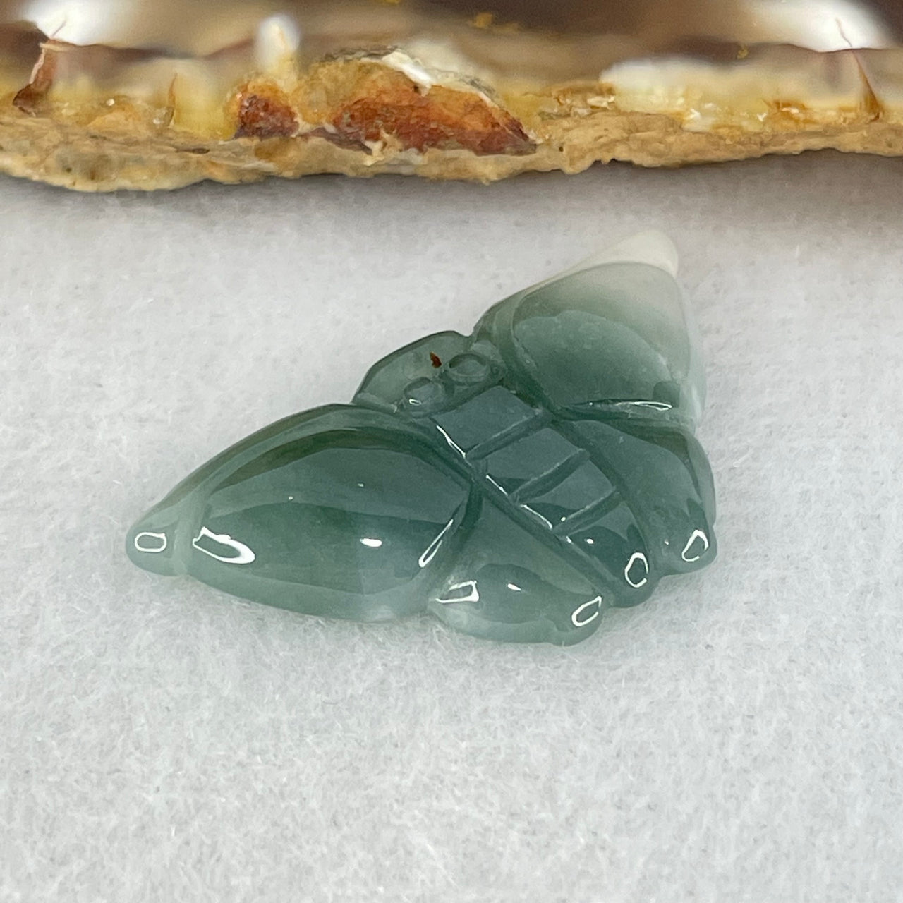 Type A Icy Blueish Green to White Jadeite Butterfly Pendant 3.27g 29.5 by 16.3 by 4.2mm