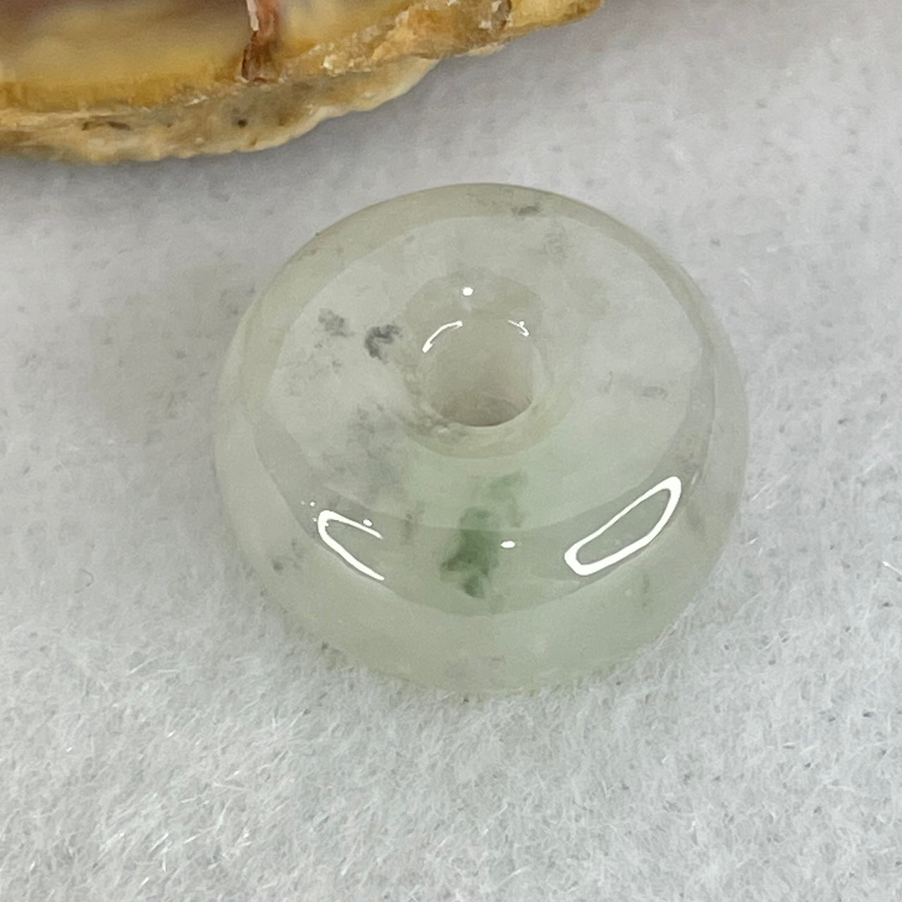 Type A Semi Icy Faint Green Jadeite Ping An Kou Donut Pendant 2.44g 13.2 by 6.6mm