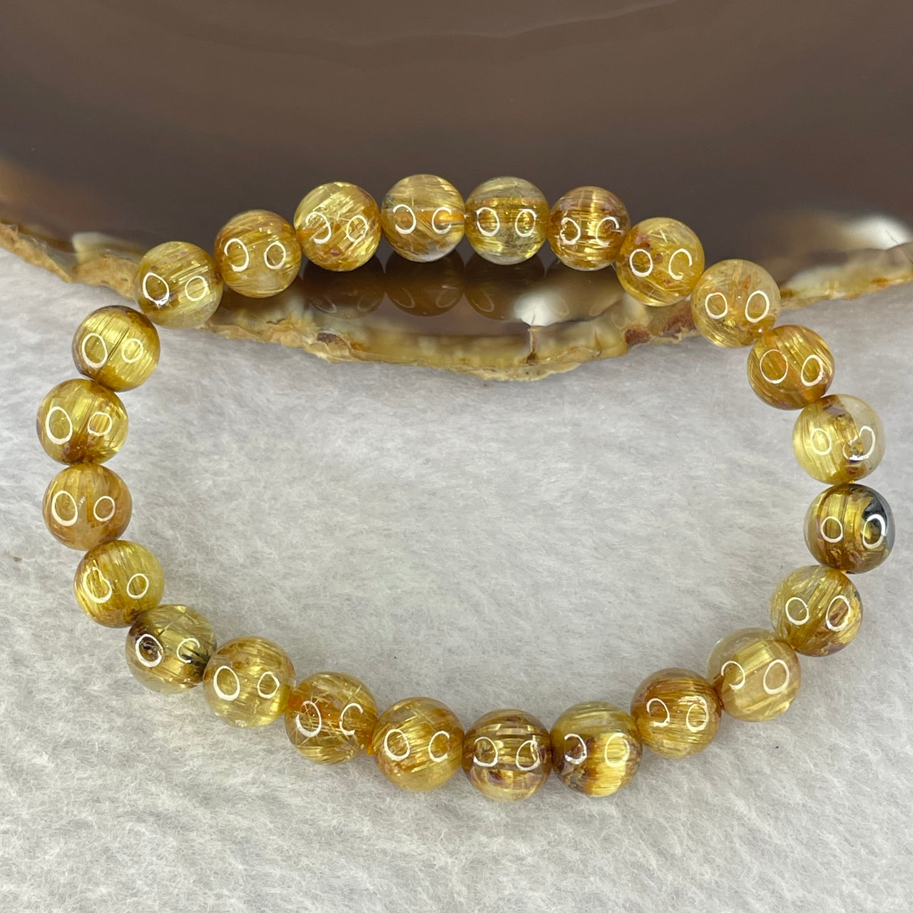 High Quality Natural Golden Rutilated Quartz Bracelet 顺发金手链 16.37g 7.8 mm 24 Beads - Huangs Jadeite and Jewelry Pte Ltd