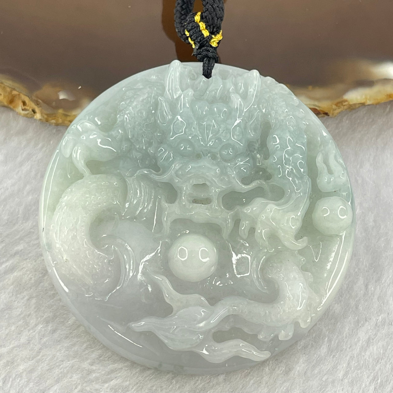 Type A Sky Blue Jadeite Dragon Pendent 96.00g 52.5 by 11.9mm