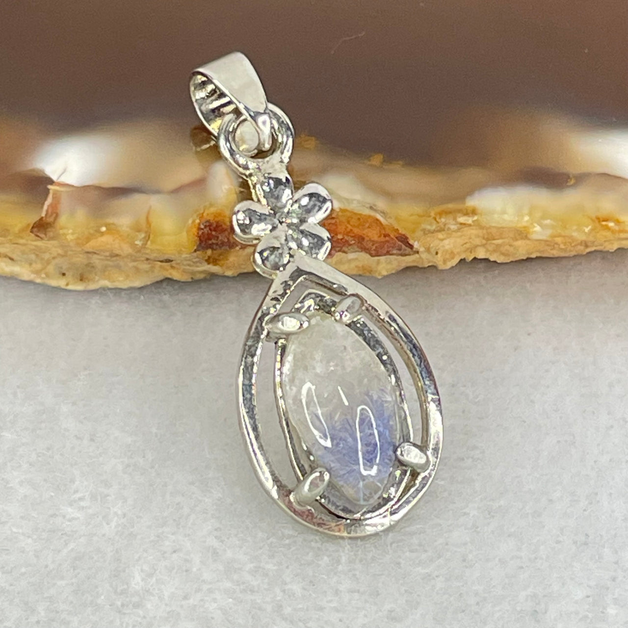 Good Grade Rare Natural Blue Dumortierite Rutilated Quartz in S925 Pendant 2.10g 11.6 by 6.0 by 3.5mm