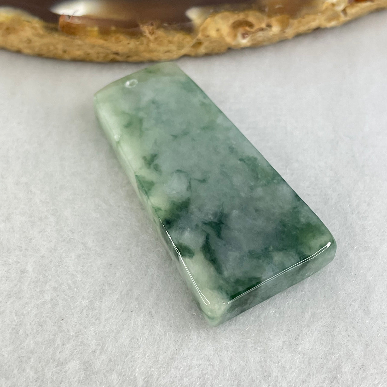 Type A Lavender with Moss Green Piao Hua Jadeite Rectangle Wu Shi Pai Pendant 12.12g 39.8 by 19.2 by 5.7mm (Slight External Rough)