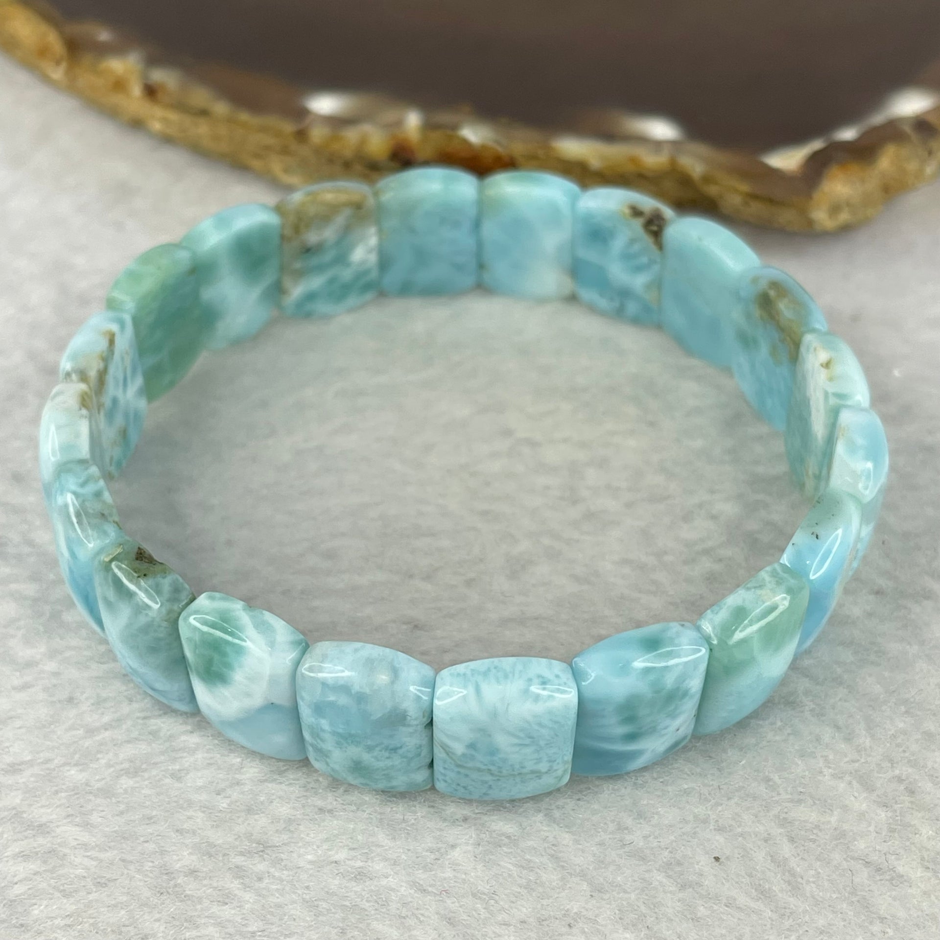 Certified Natural Larimar Bracelet 27.16g 18cm 13.9 by 10.1 by 4.7mm 20 pcs - Huangs Jadeite and Jewelry Pte Ltd