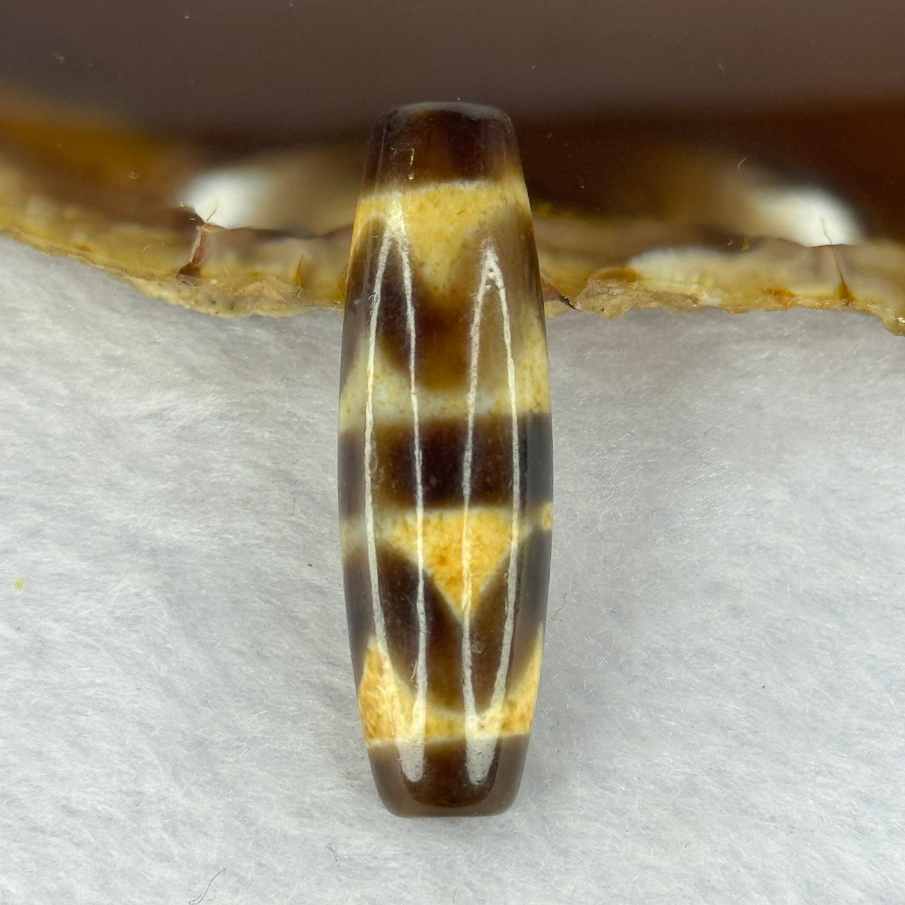 Natural Powerful Tibetan Old Oily Agate Double Tiger Tooth Dzi Bead Heavenly Master (Tian Zhu) 双虎牙天诛 7.46g 38.1. by 11.6mm - Huangs Jadeite and Jewelry Pte Ltd