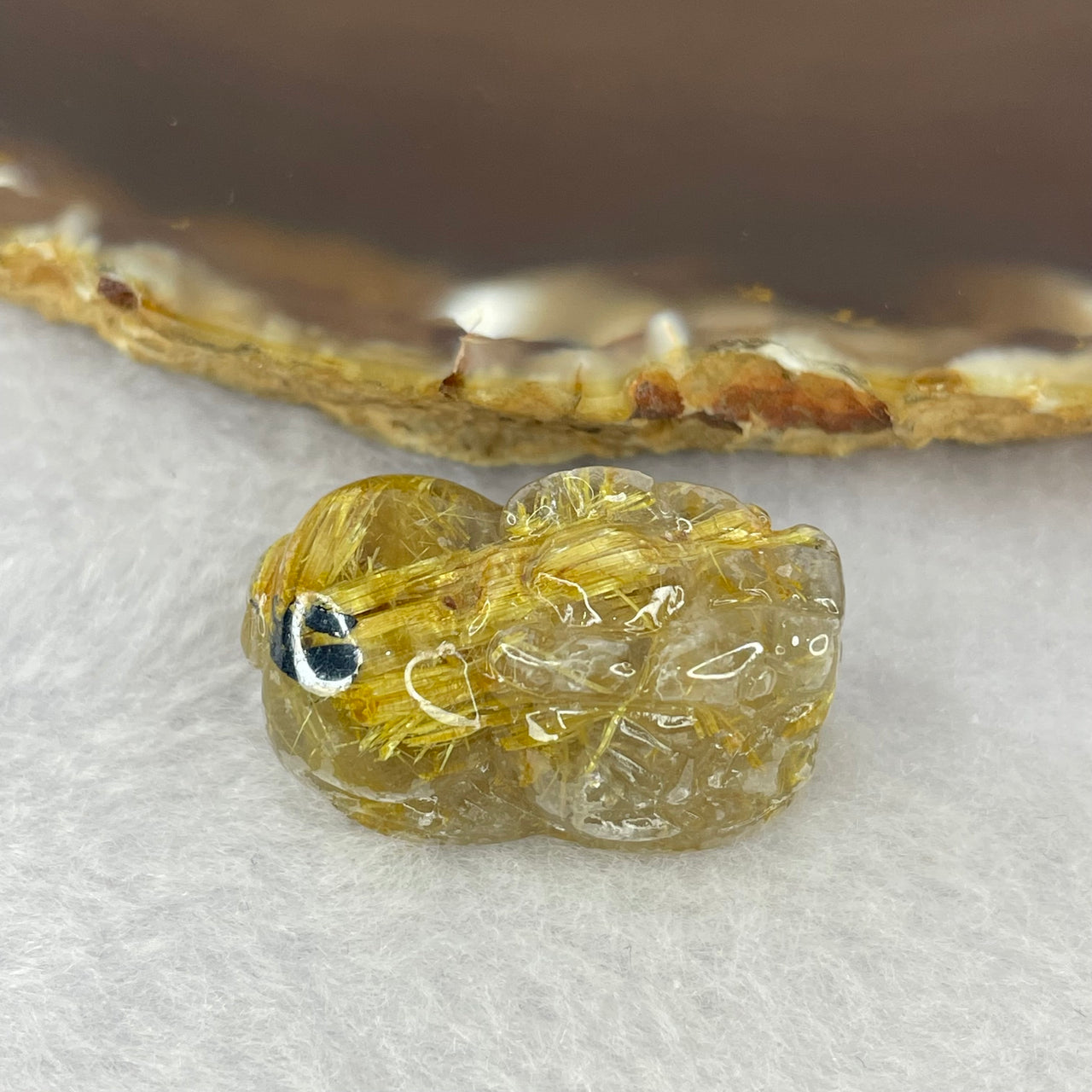 Above Average Grade Natural Golden Rutilated Quartz Pixiu Charm for Bracelet 天然金发水晶貔貅 10.47g 27.2 by 17.2 by 13.4mm - Huangs Jadeite and Jewelry Pte Ltd