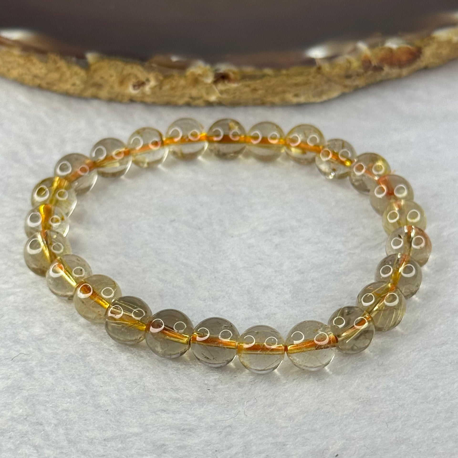 Natural Golden Rutilated Quartz Beads 天然金发水晶手链 15.03g 15.5cm 7.9mm 25 Beads - Huangs Jadeite and Jewelry Pte Ltd