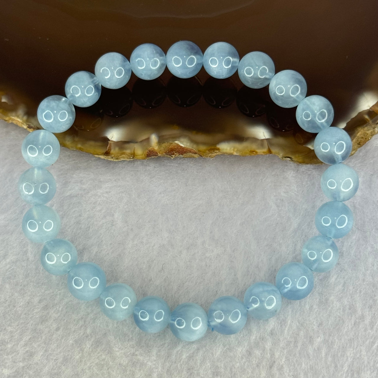 Natural Aquamarine Beads Bracelet 18.54g 16.5cm 8.4mm 24 Beads