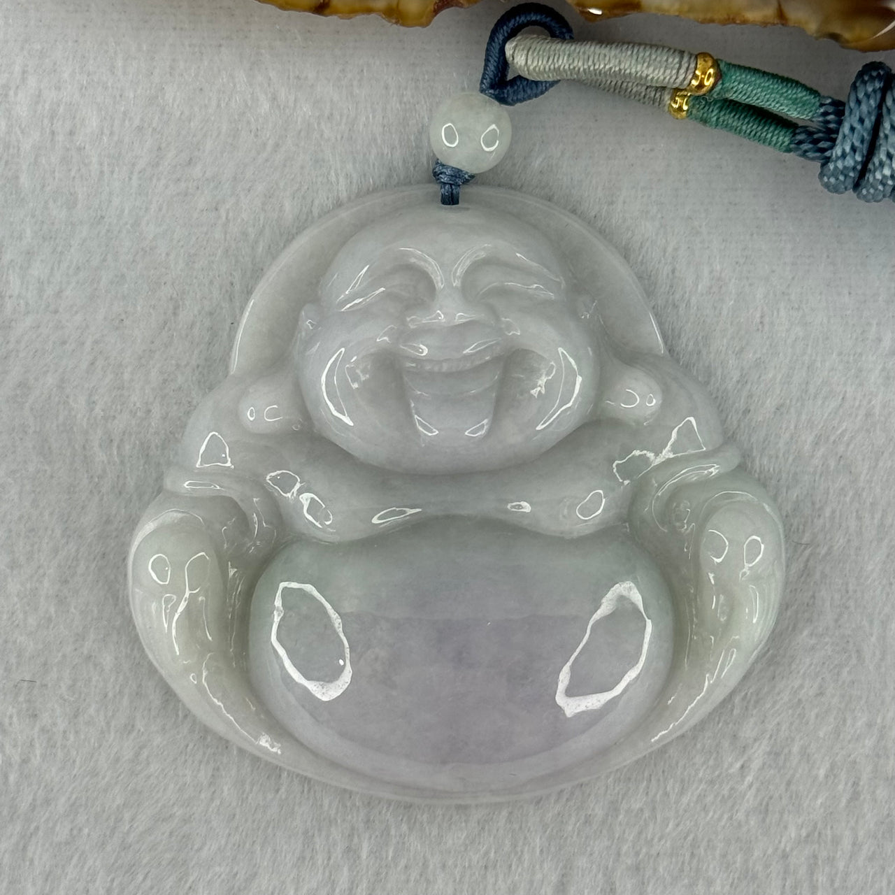 Type A Light Lavender with Faint Green Jadeite Milo Buddha Pendant 55.51g 50.8 by 53.6 by 13.1mm