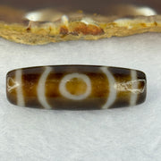 Natural Powerful Tibetan Old Oily Agate 3 Eyes Dzi Bead Heavenly Master (Tian Zhu) 三眼天诛 9.30g 37.9 by 12.5mm - Huangs Jadeite and Jewelry Pte Ltd