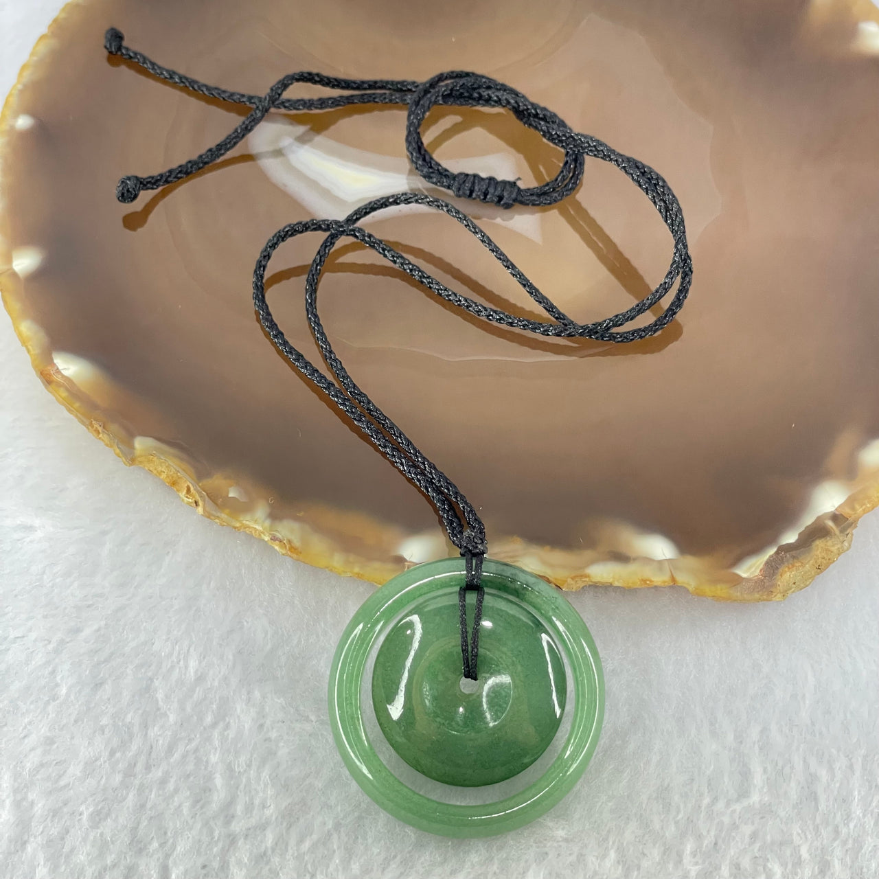 Type A Blueish Green Jadeite Double Ping An Kou Donut Pendant 14.45g 6.5 by 4.5mm 25.4 by 5.8mm