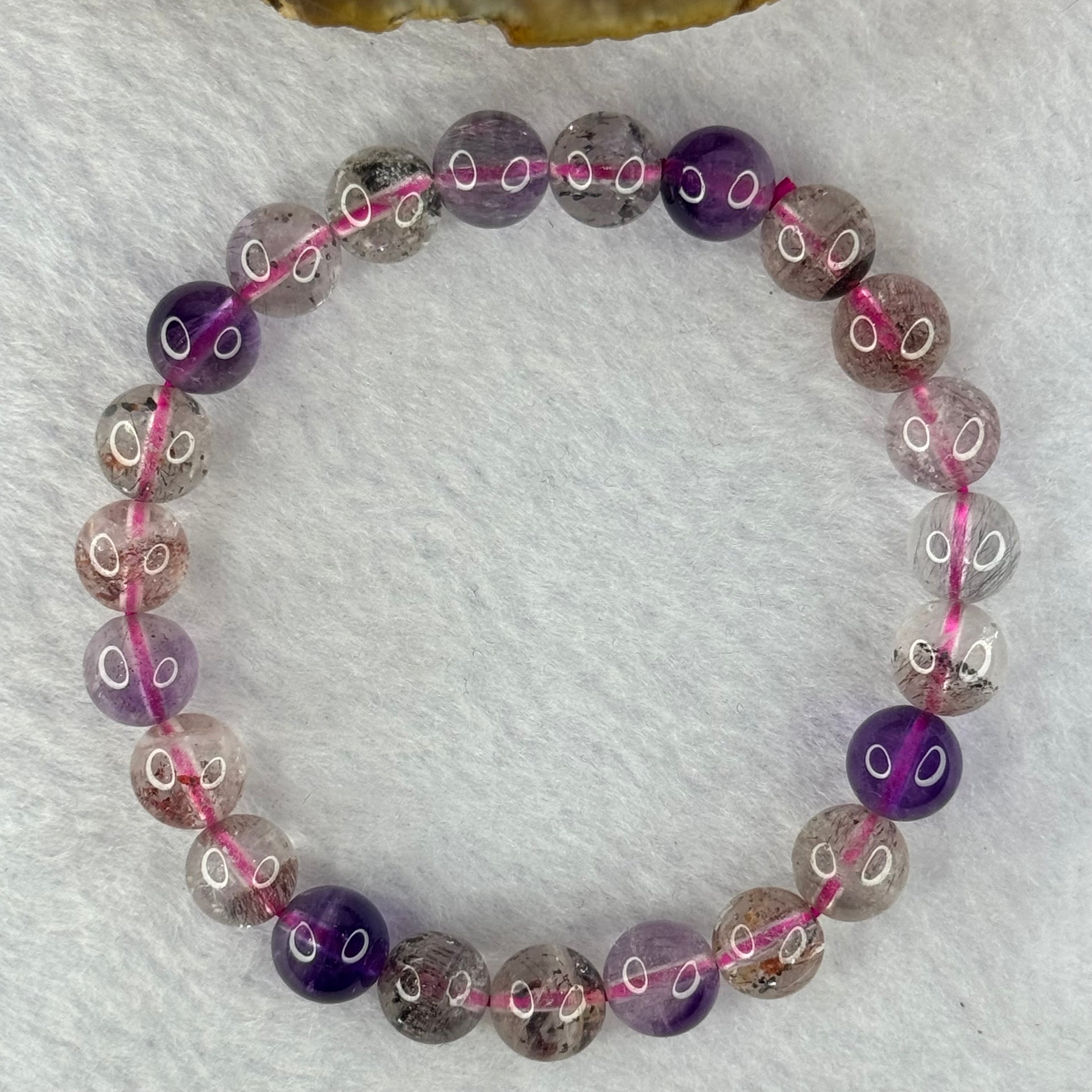 Above Average Grade Natural Super 7 Crystal Beads Bracelet 天然超级七水晶珠手链 17.35g 15.5cm 8.3mm 23 Beads - Huangs Jadeite and Jewelry Pte Ltd