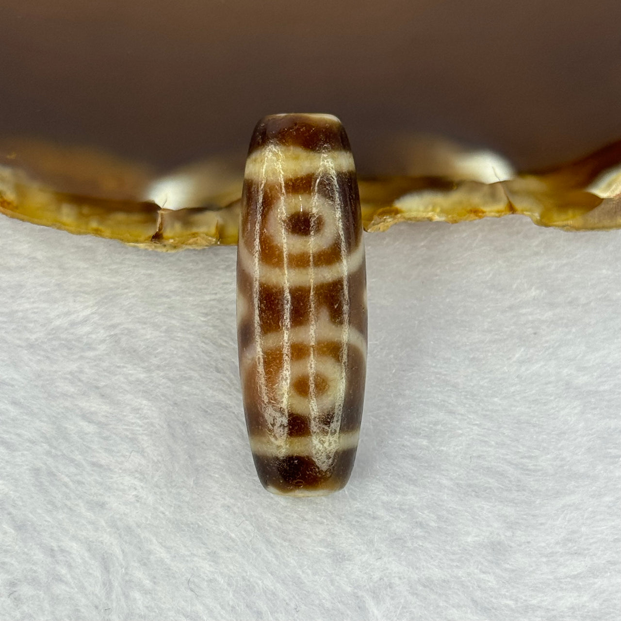 Natural Powerful Tibetan Old Oily Agate 3 Eyes Dzi Bead Heavenly Master (Tian Zhu) 三眼天诛 10.05g 37.6 by 13.1mm - Huangs Jadeite and Jewelry Pte Ltd