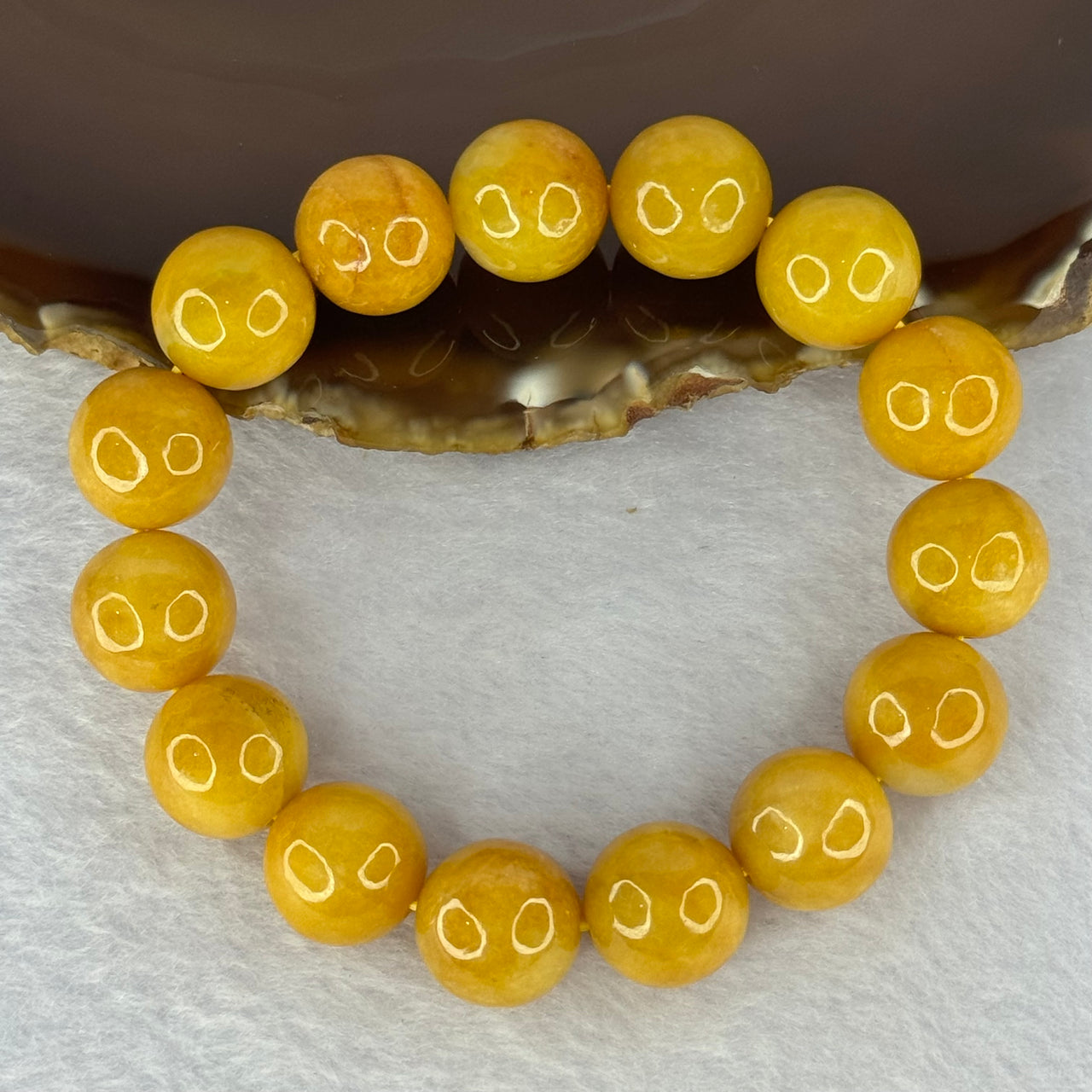 Type A Yellow Jadeite Beads Bracelet 66.62g 18cm 13.8mm 15 Beads