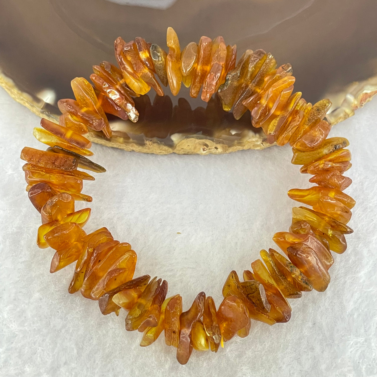 Natural Amber Raw Stone Irregular Beads Bracelet 天然蜜蜂蜡原石手链 21.38g 19cm 16.9 by 8.6 by 3.0mm 71pcs