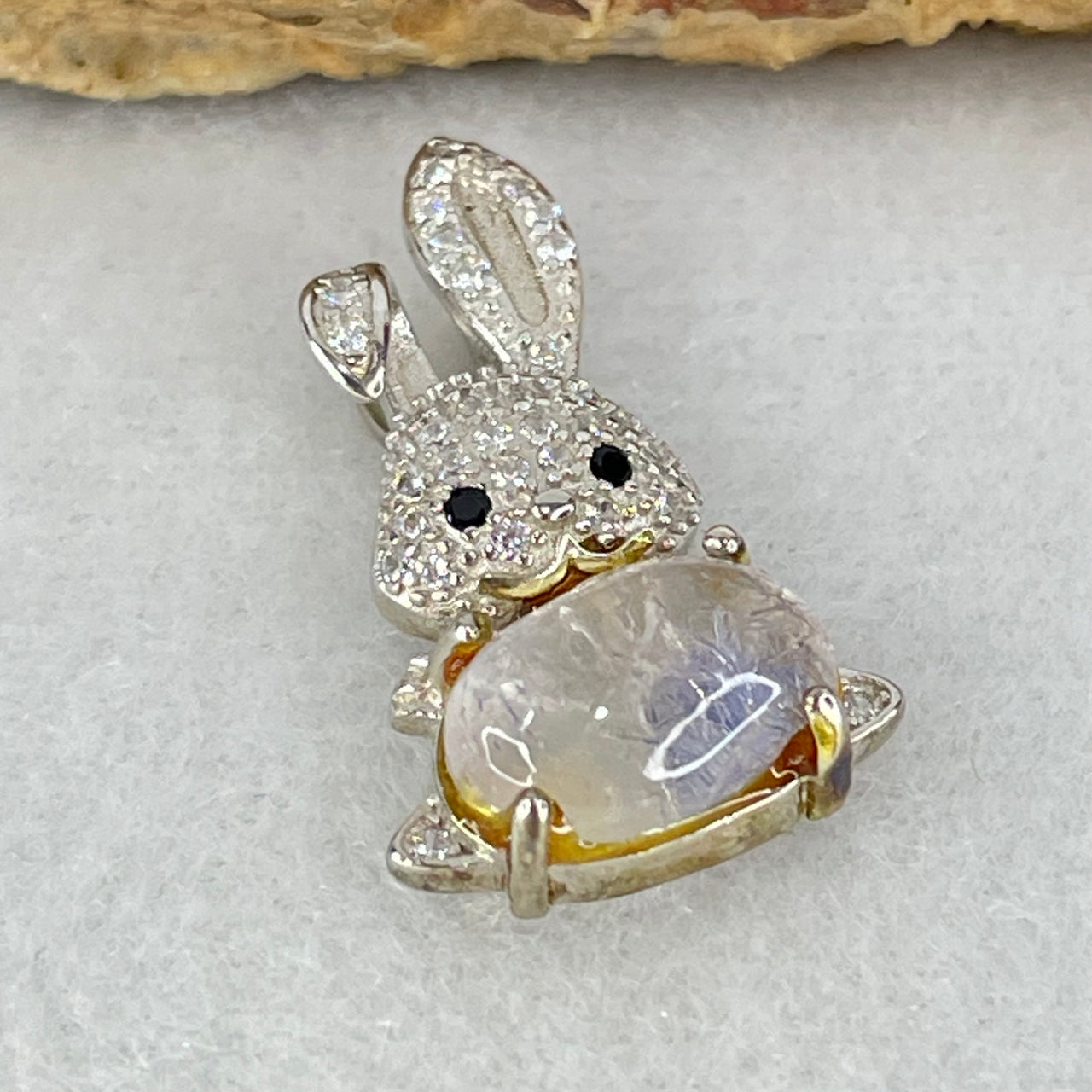 Rare Natural Blue Dumortierite Rutilated Quartz in S925 Sliver Rabbit Pendant 2.32g 9.8 by 6.5 by 4.0mm