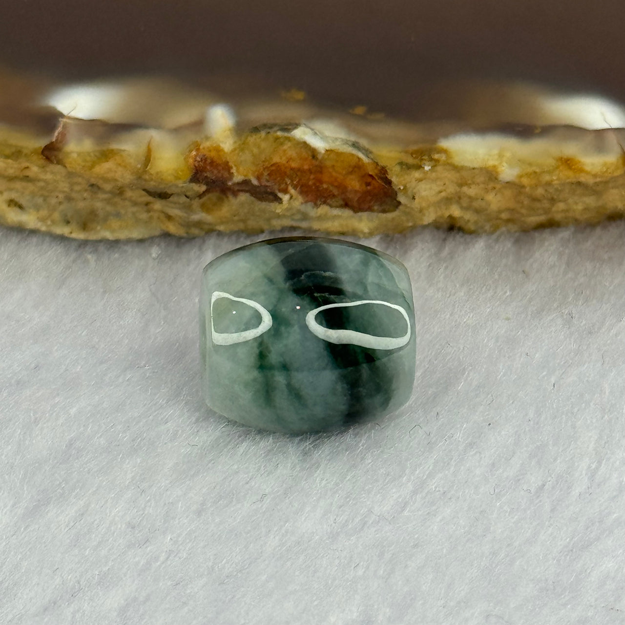 Type A Green and Dark Green Piao Hua Jadeite LuLu Tong Charm 3.51g 12.6 by 12.1mm