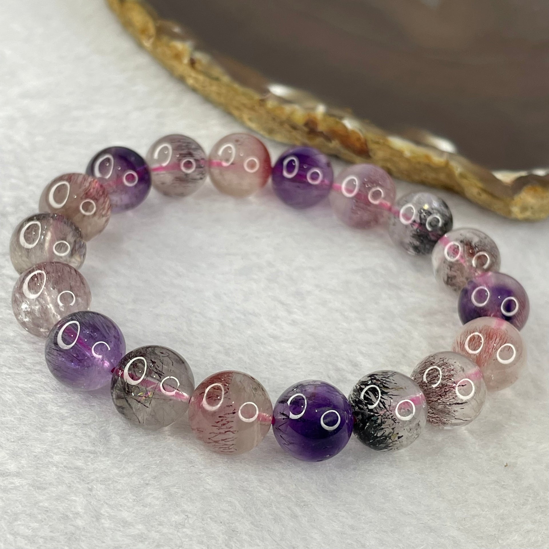 Above Average Grade Natural Super 7 Crystal Beads Bracelet 天然超级七水晶珠手链 39.04g 18cm 11.8mm 18 Beads - Huangs Jadeite and Jewelry Pte Ltd