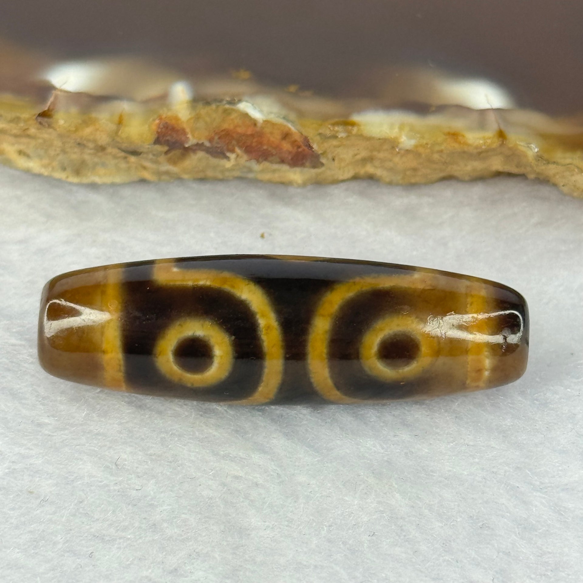 Natural Powerful Tibetan Old Oily Agate 3 Eyes Dzi Bead Heavenly Master (Tian Zhu) 三眼天诛 7.13g 37.0 by 11.5mm - Huangs Jadeite and Jewelry Pte Ltd