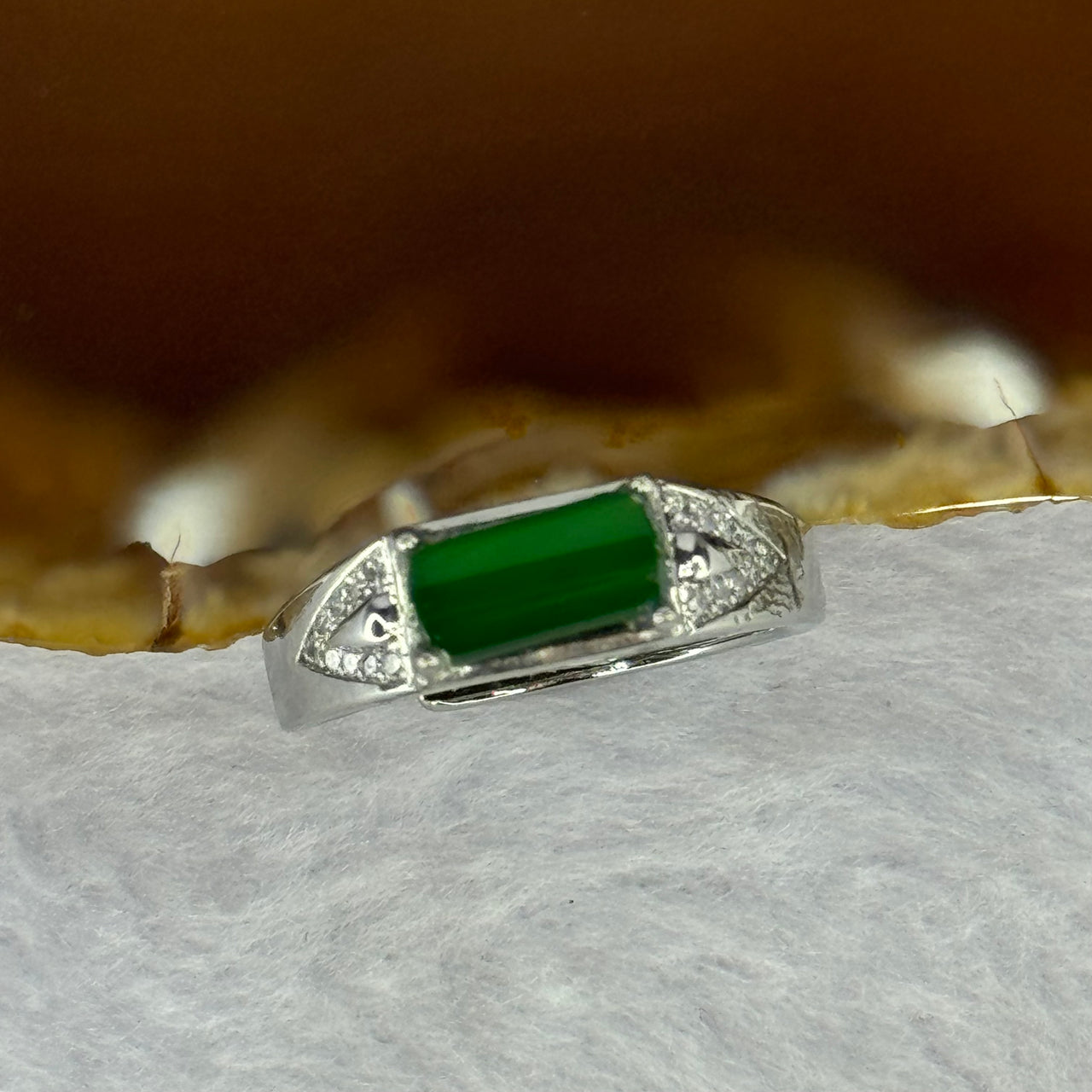 Type A Icy Green Jadeite with Crystals in S925 Sliver Ring (Adjustable Size) 3.48g 10.2 by 4.9 by 3.0mm