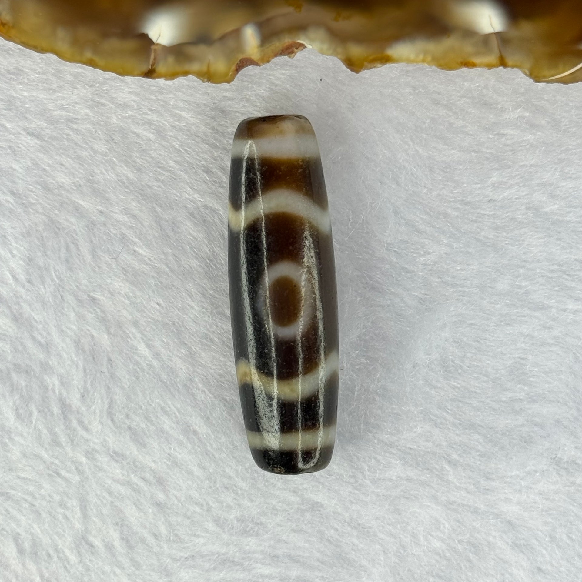 Natural Powerful Tibetan Old Oily Agate 3 Eyes Dzi Bead Heavenly Master (Tian Zhu) 三眼天诛 7.89g 38.0 by 11.6mm - Huangs Jadeite and Jewelry Pte Ltd