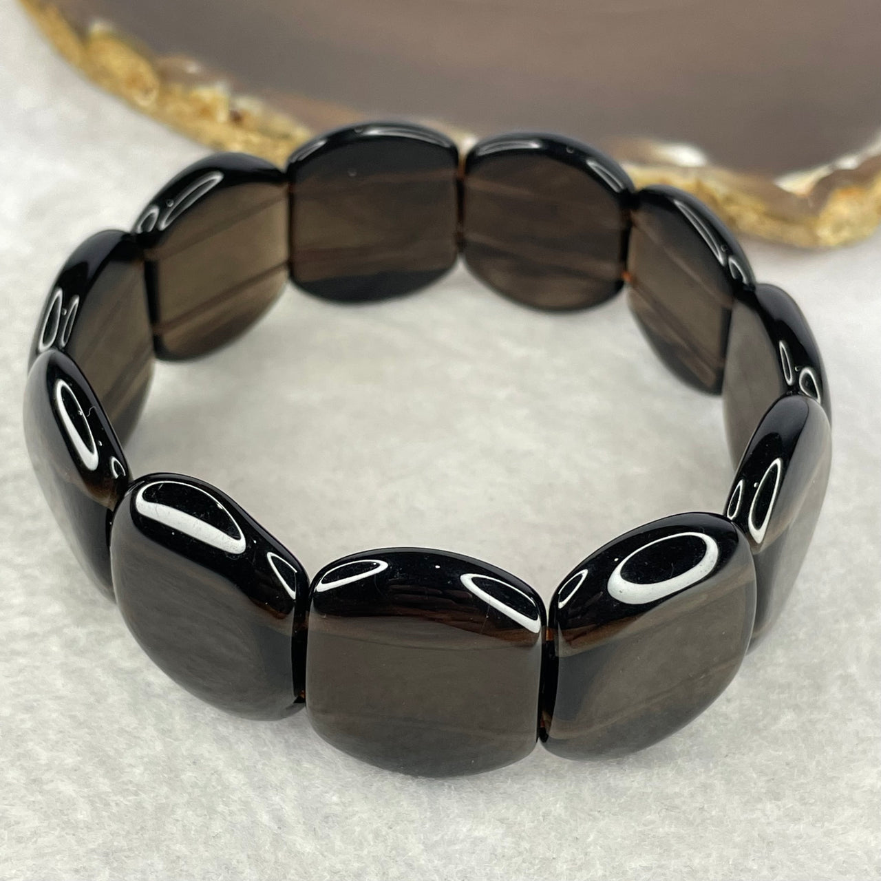 Natural Smoky Quartz Bracelet 52.56g 18.5cm 23.1 by 19.6 by 5.9mm 11 Pcs - Huangs Jadeite and Jewelry Pte Ltd