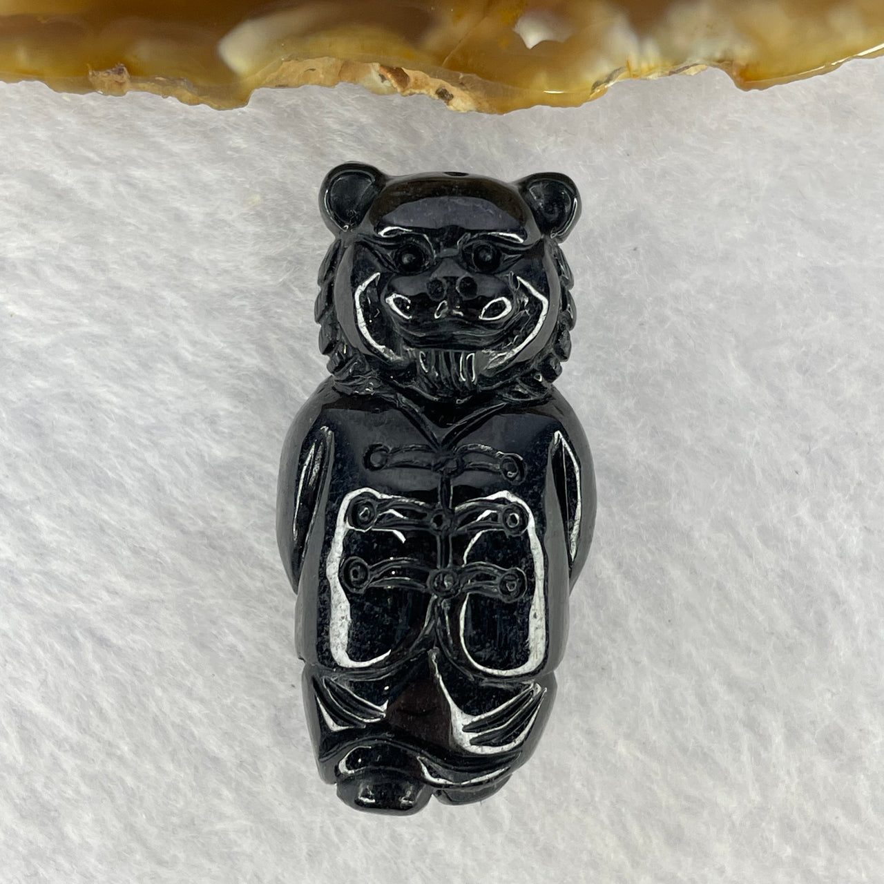 Type A Opaque Black Omphasite Jadeite Tiger Pendant A货墨翠老虎牌 18.54g 38.1 by 19.0 by 15.0 mm - Huangs Jadeite and Jewelry Pte Ltd