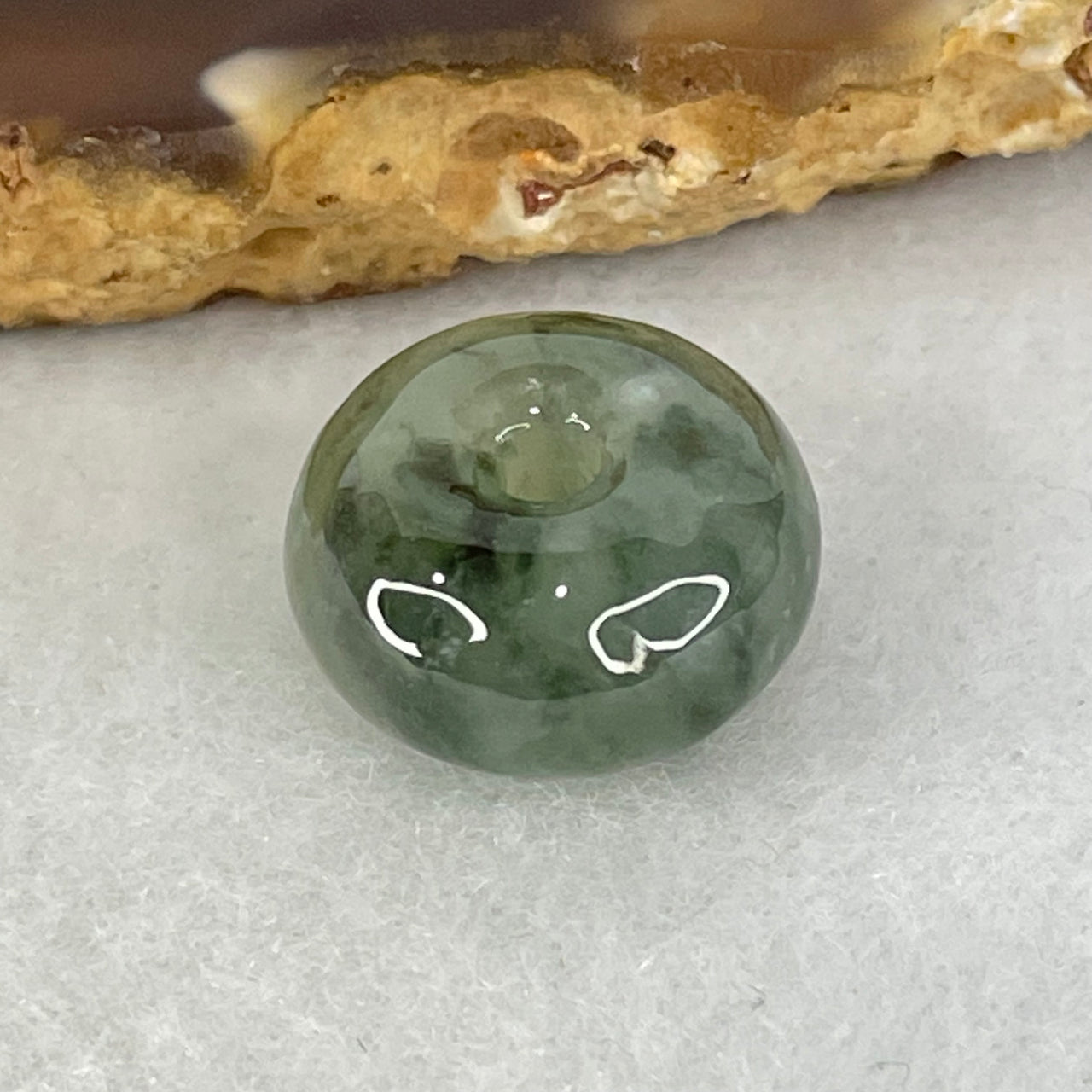 Type A Semi Icy Green with Wuji Grey Jadeite Ping An Kou Donut Charm Pendant 3.40g 14.4 by 8.5mm