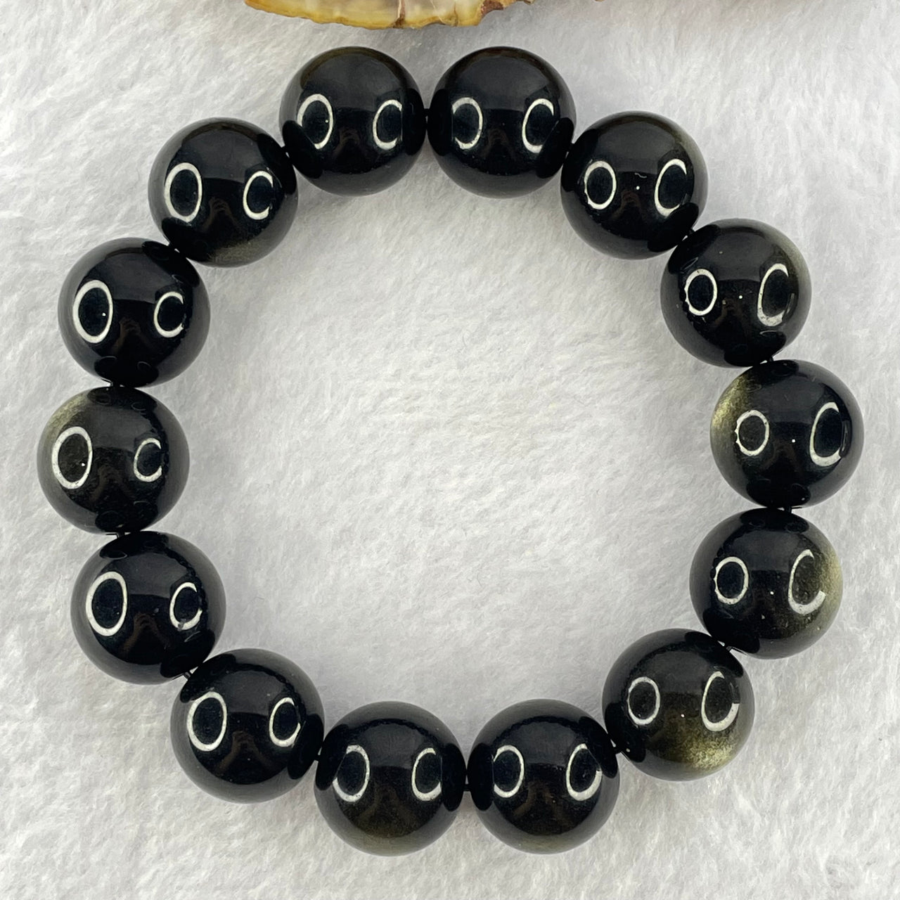 Good Grade Black Obsidian Beads Bracelet 67.48g 19cm 15.8mm 14 Beads