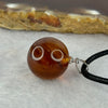 Natural Cognac with Red Amber Round Silver Pendant with String Necklace 3.44g 15.2mm