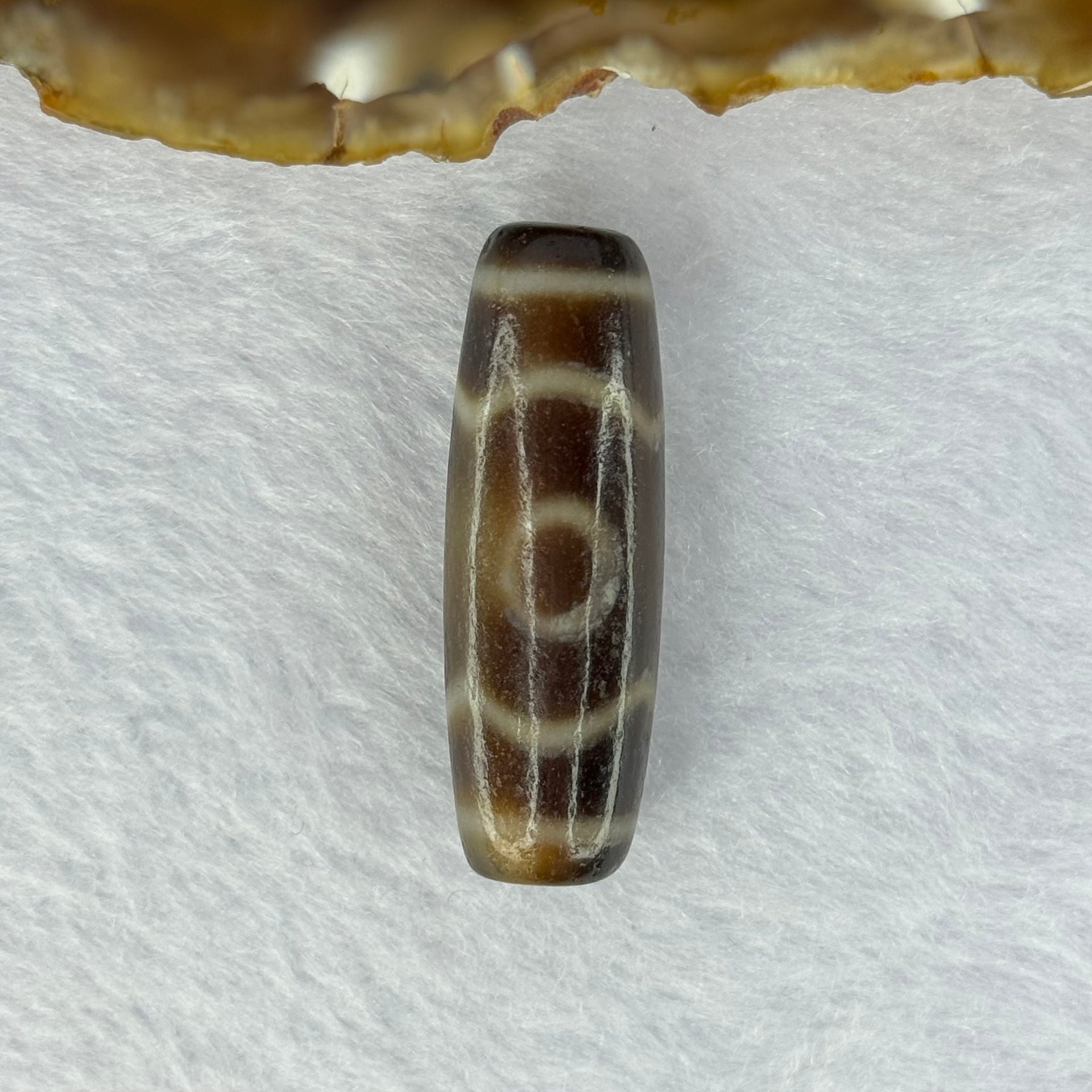 Natural Powerful Tibetan Old Oily Agate 3 Eyes Dzi Bead Heavenly Master (Tian Zhu) 三眼天诛 9.59g 37.7 by 12.6mm - Huangs Jadeite and Jewelry Pte Ltd