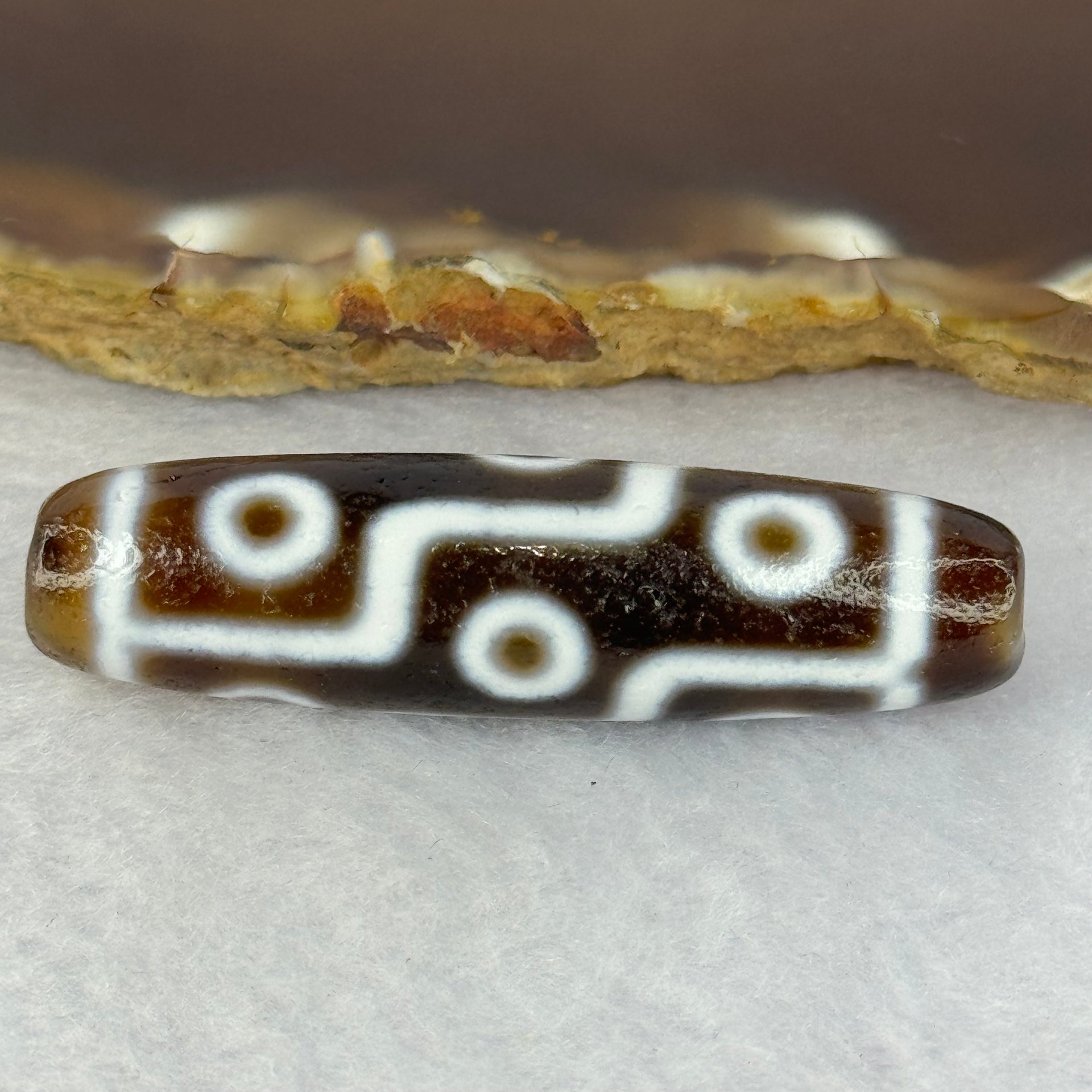 Natural Powerful Tibetan Old Oily Agate 9 Eyes Dzi Bead Heavenly Master (Tian Zhu) 九眼天诛 11.93g 48.1 by 12.7mm - Huangs Jadeite and Jewelry Pte Ltd