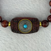 Natural Blood Zitan Beads with Rotating Turquoise Om Mani Padme Hum Powerful Mantra Bracelet 天然血檀木旋转唵嘛呢叭咪吽手链 10.58g 15cm 8.1mm 18 Beads / 30.2 by 17.2 by 7.4mm - Huangs Jadeite and Jewelry Pte Ltd