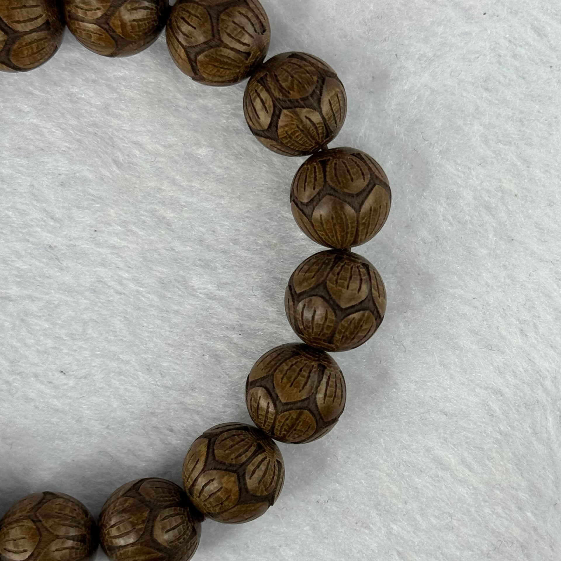 Natural Six Way Wooden Beads Flower Carvings Bracelets 天然六道木花开富贵手链 16.01g 18.5cm 12.5mm 17 Beads - Huangs Jadeite and Jewelry Pte Ltd