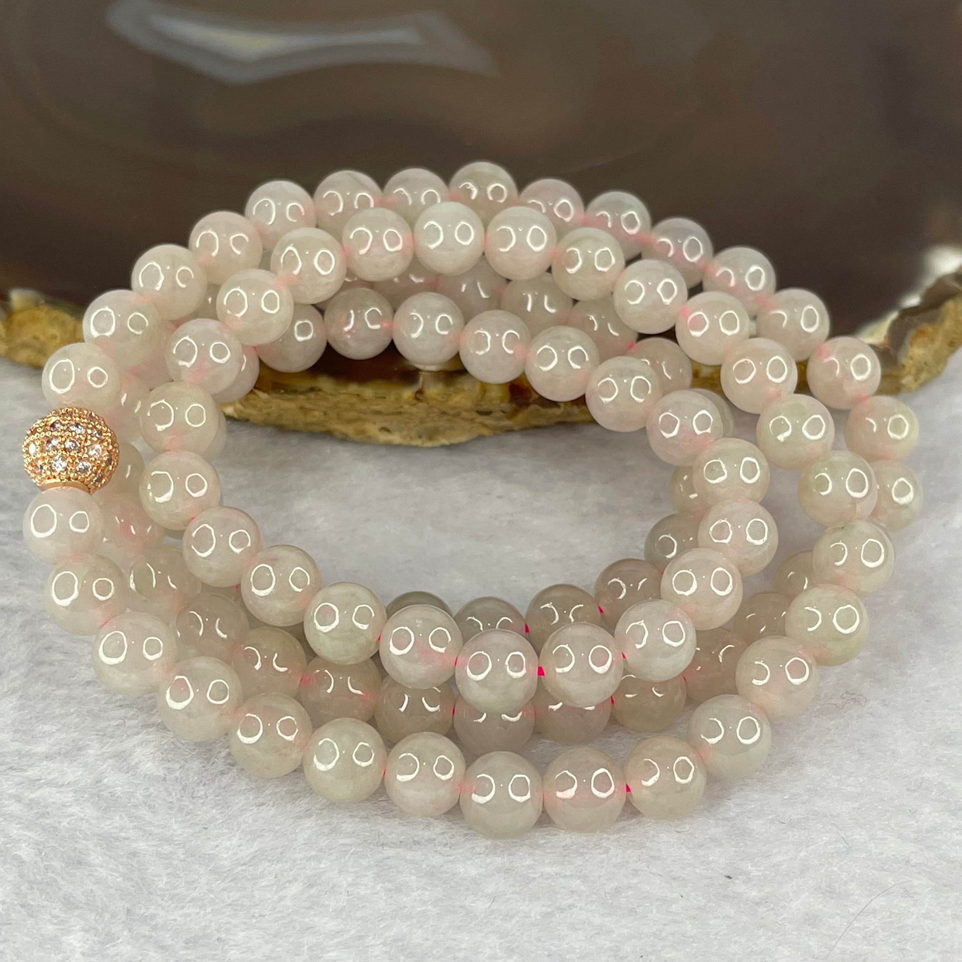 Type A Semi Icy Pink Jadeite Beads Necklace 98 Beads 7.2mm 58.32g - Huangs Jadeite and Jewelry Pte Ltd