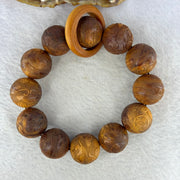 Natural Yabai Wood Pixiu Pair with Prosperity Coin Beads Bracelet for Wealth and Protection 天然崖柏木貔貅手链 58.50g 20.5 mm 12 Beads / Ring 8.2 by 6.5 mm - Huangs Jadeite and Jewelry Pte Ltd