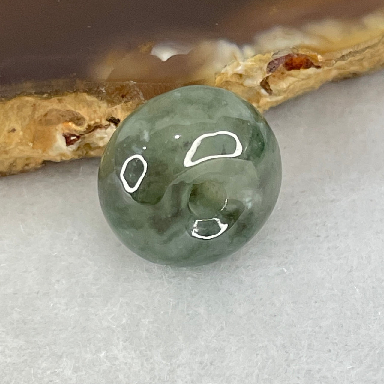 Type A Semi Icy Green with Wuji Grey Jadeite Ping An Kou Donut Charm Pendant 3.40g 14.4 by 8.5mm