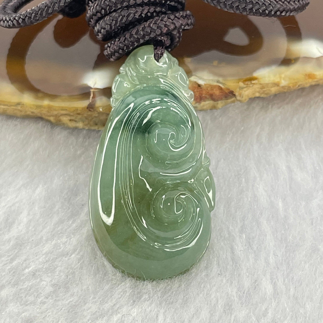 Type A Blueish Green Jadeite Ruyi Pendent 9.01g 31.5 by 17.5 by 7.5mm