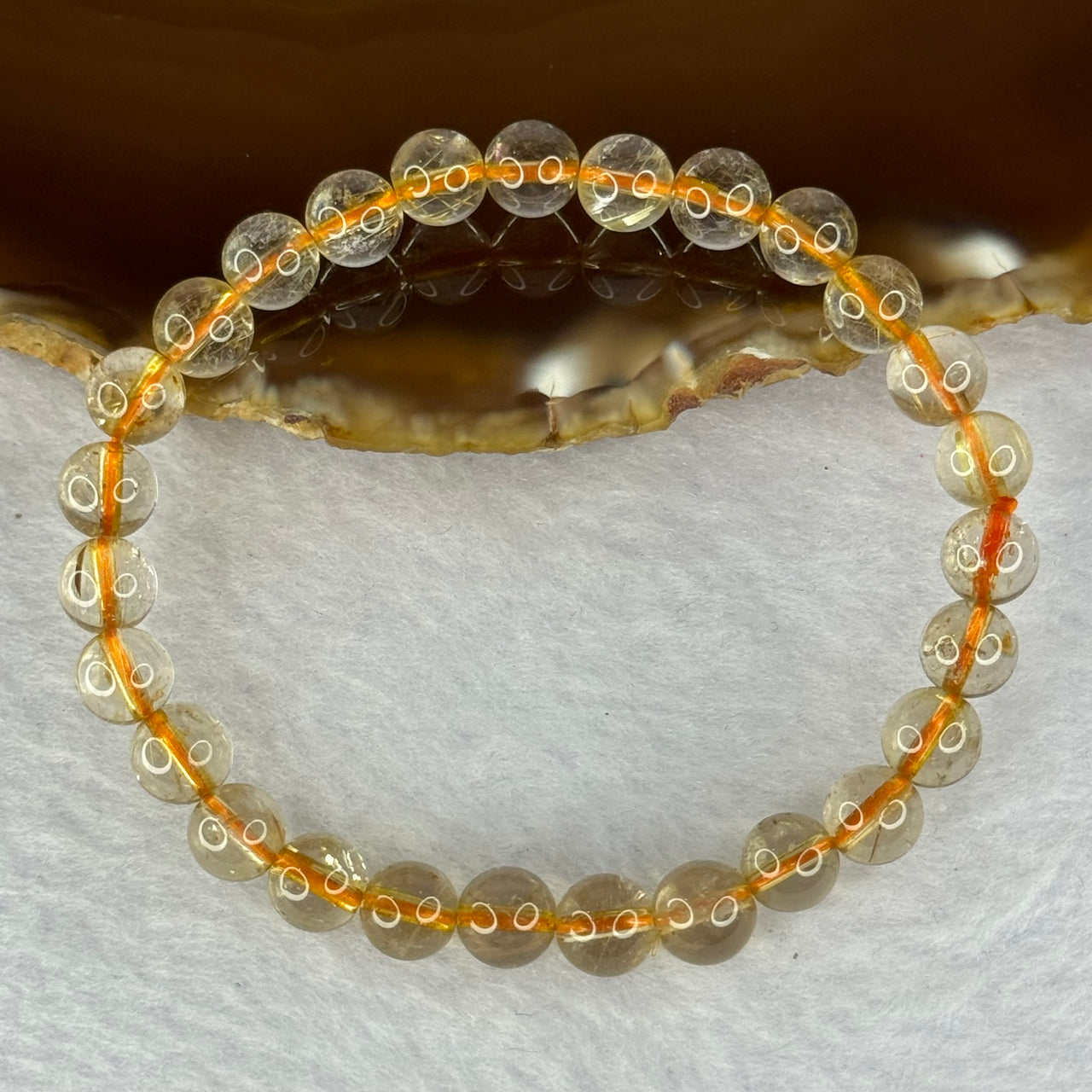 Natural Golden Rutilated Quartz Beads 天然金发水晶手链 12.88g 15.5cm 7.2mm 27 Beads - Huangs Jadeite and Jewelry Pte Ltd