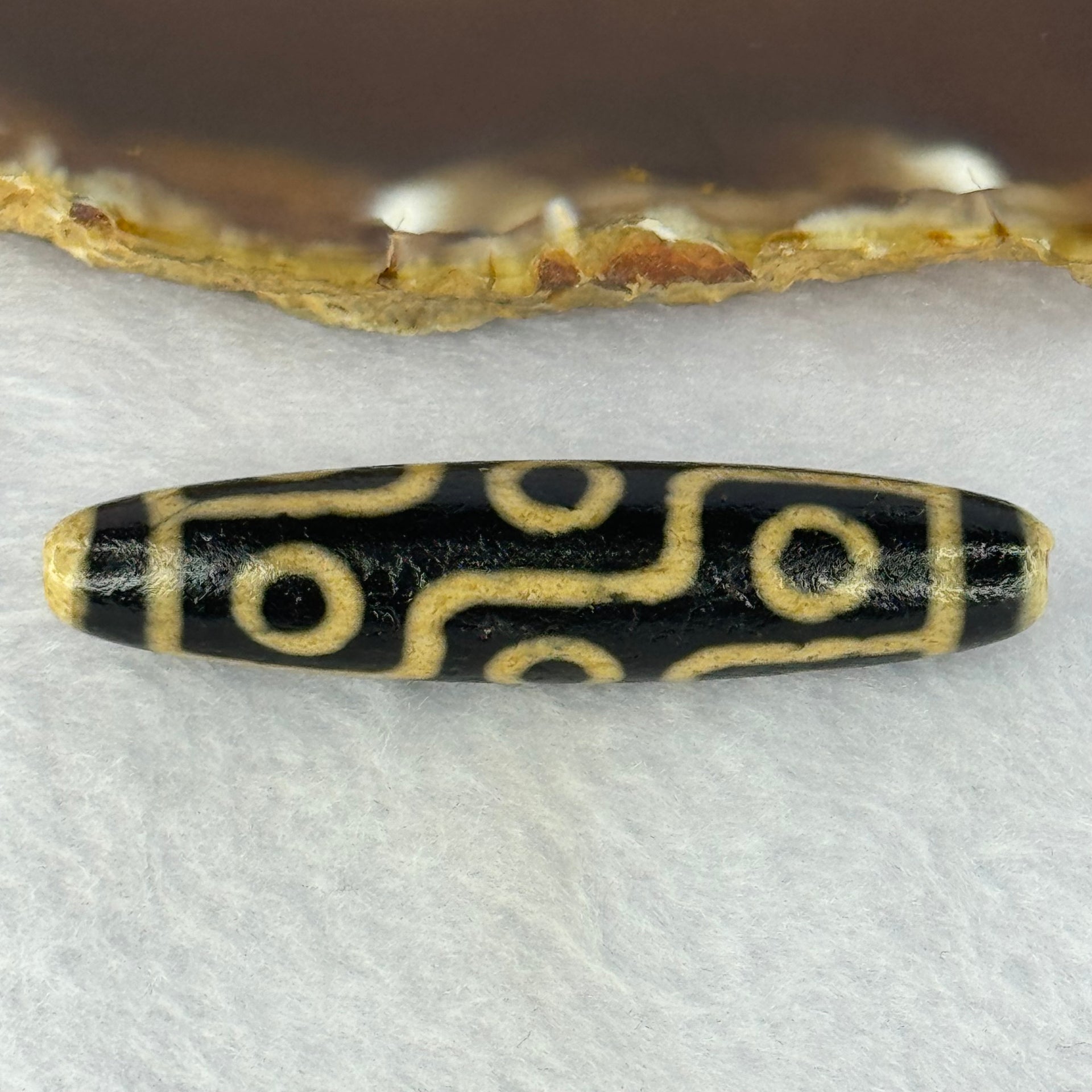 Natural Powerful Tibetan Old Oily Agate 9 Eyes Dzi Bead Heavenly Master (Tian Zhu) 九眼天诛 13.68g 57.4 by 12.8mm - Huangs Jadeite and Jewelry Pte Ltd