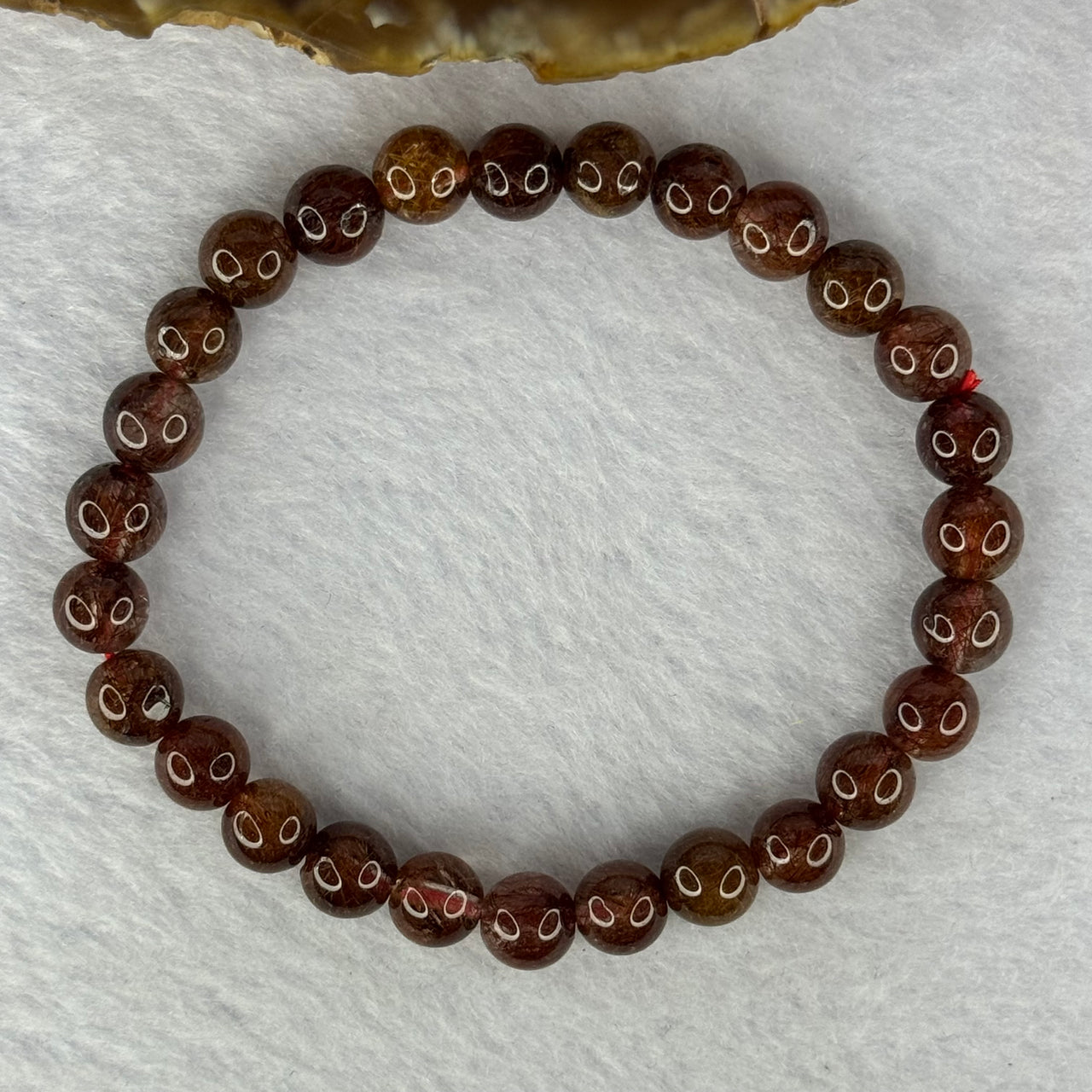 Natural Copper Rutilated Quartz Beads Bracelet 天然銅髮晶手镯 13.93g 16cm 7.4mm 27 Beads