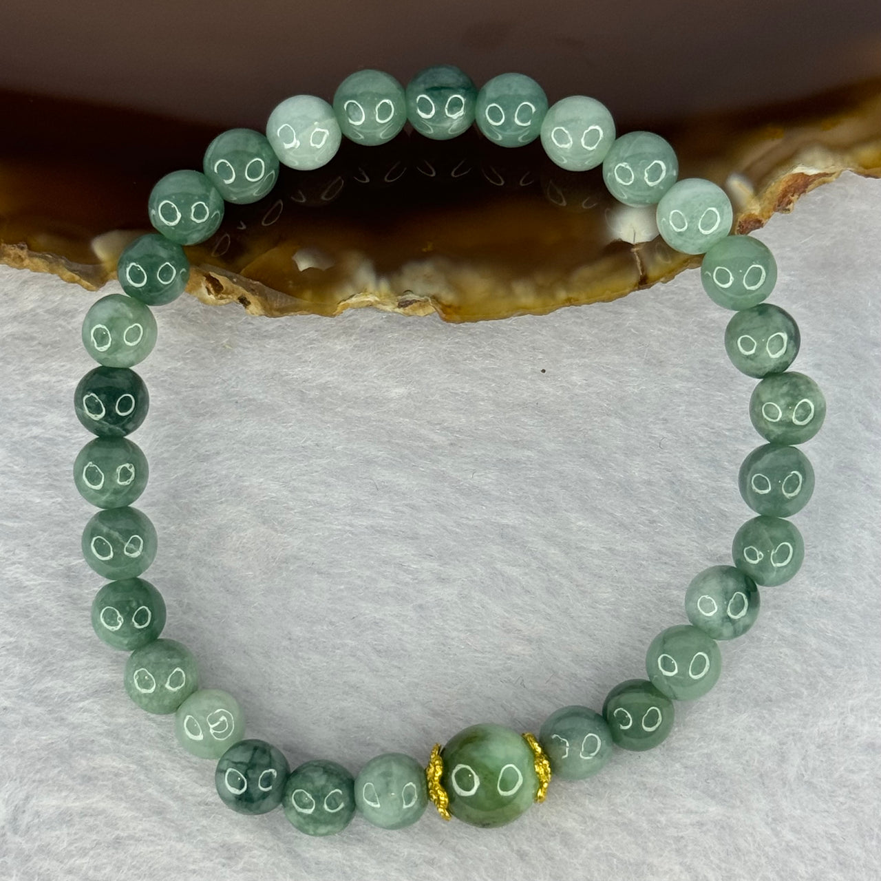 Type A Blueish Green Jadeite Beads Bracelet 10.86g 14.5cm 6.0mm 29 Beads 8.1mm 1 Bead