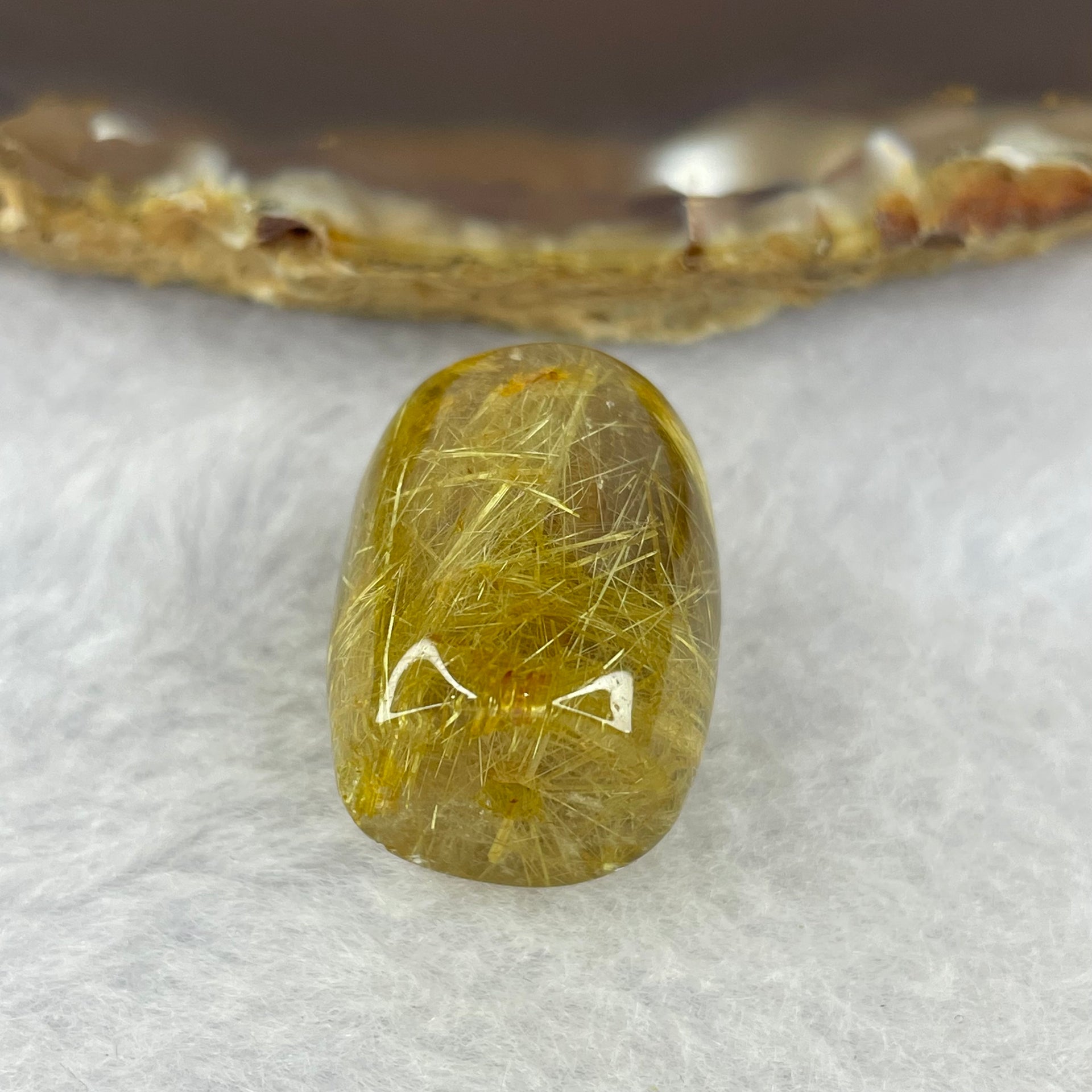 Good Grade Natural Golden Rutilated Quartz Crystal Lulu Tong Barrel 天然金发晶水晶露露通桶 
8.52g 18.7 by 15.9mm - Huangs Jadeite and Jewelry Pte Ltd